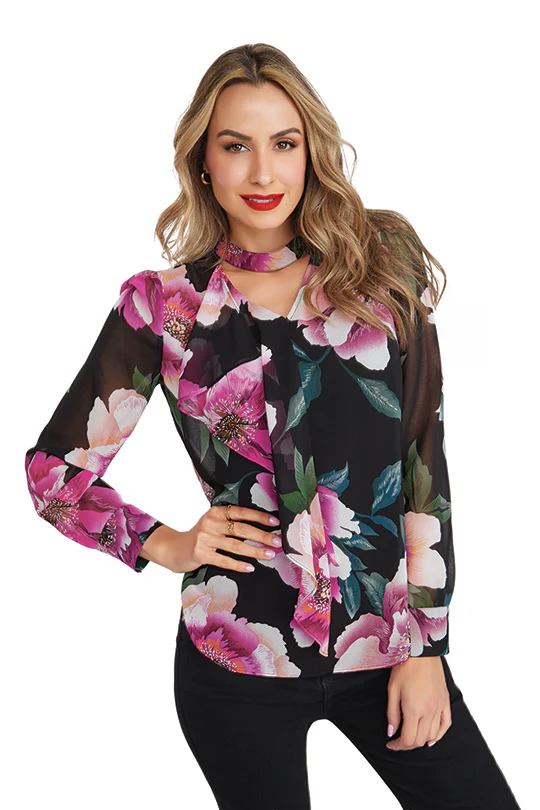 BLUSA FLORAL CON CHOKER 96137