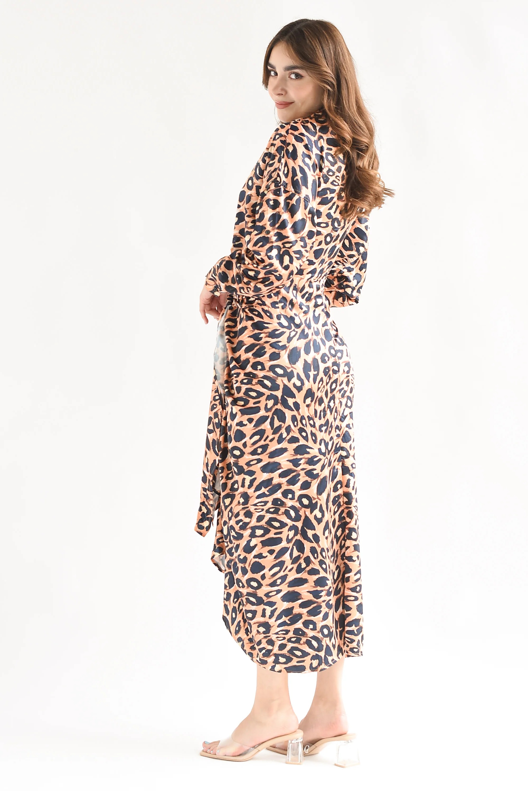 Vestido camisero drapeado Leopardo