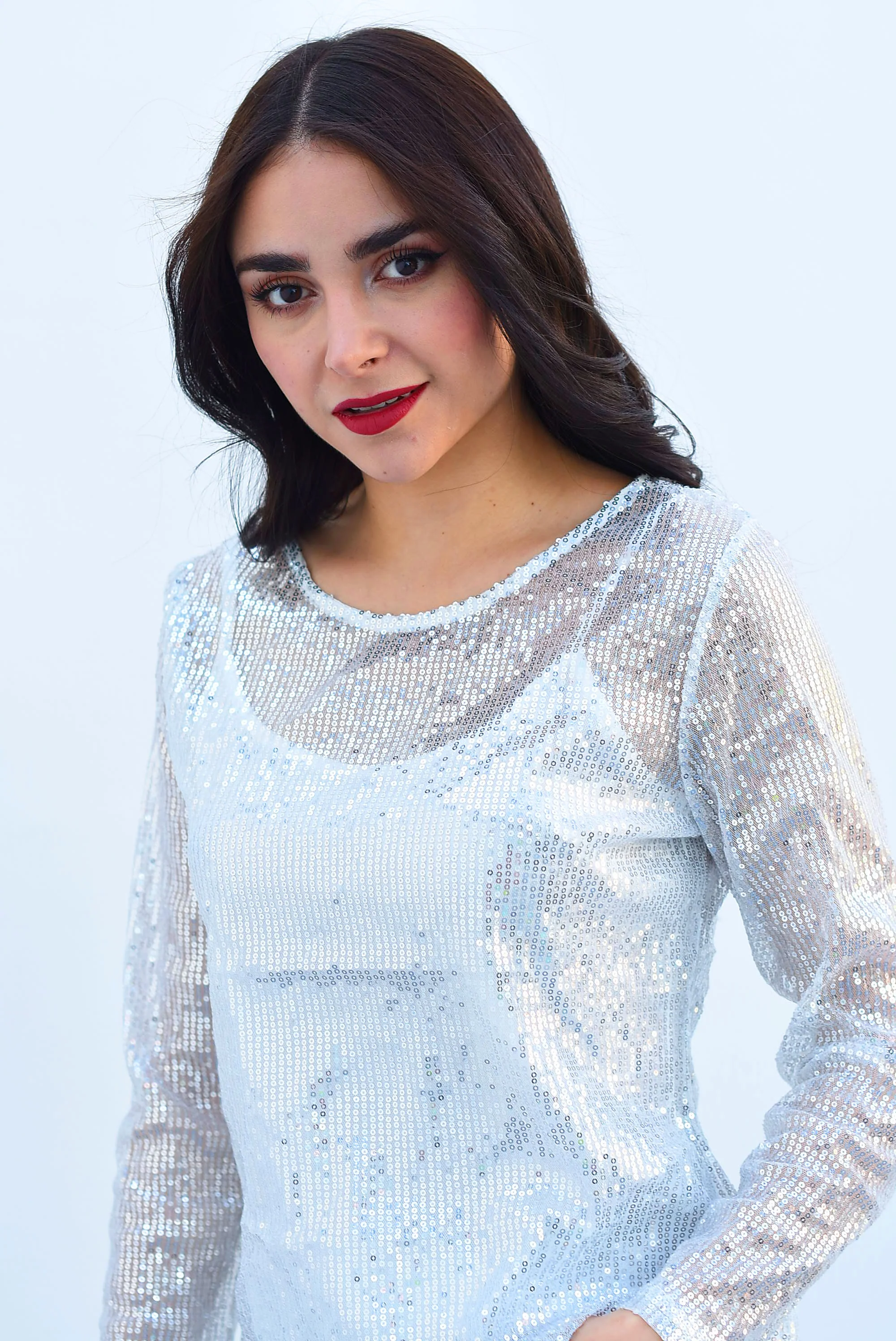 Blusa manga larga lentejuela Plata