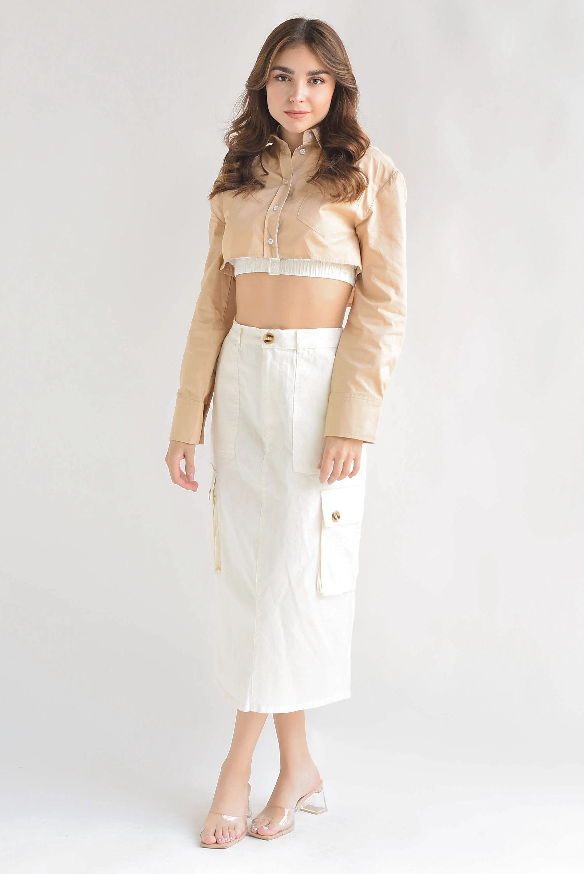 Falda recta cargo Ivory