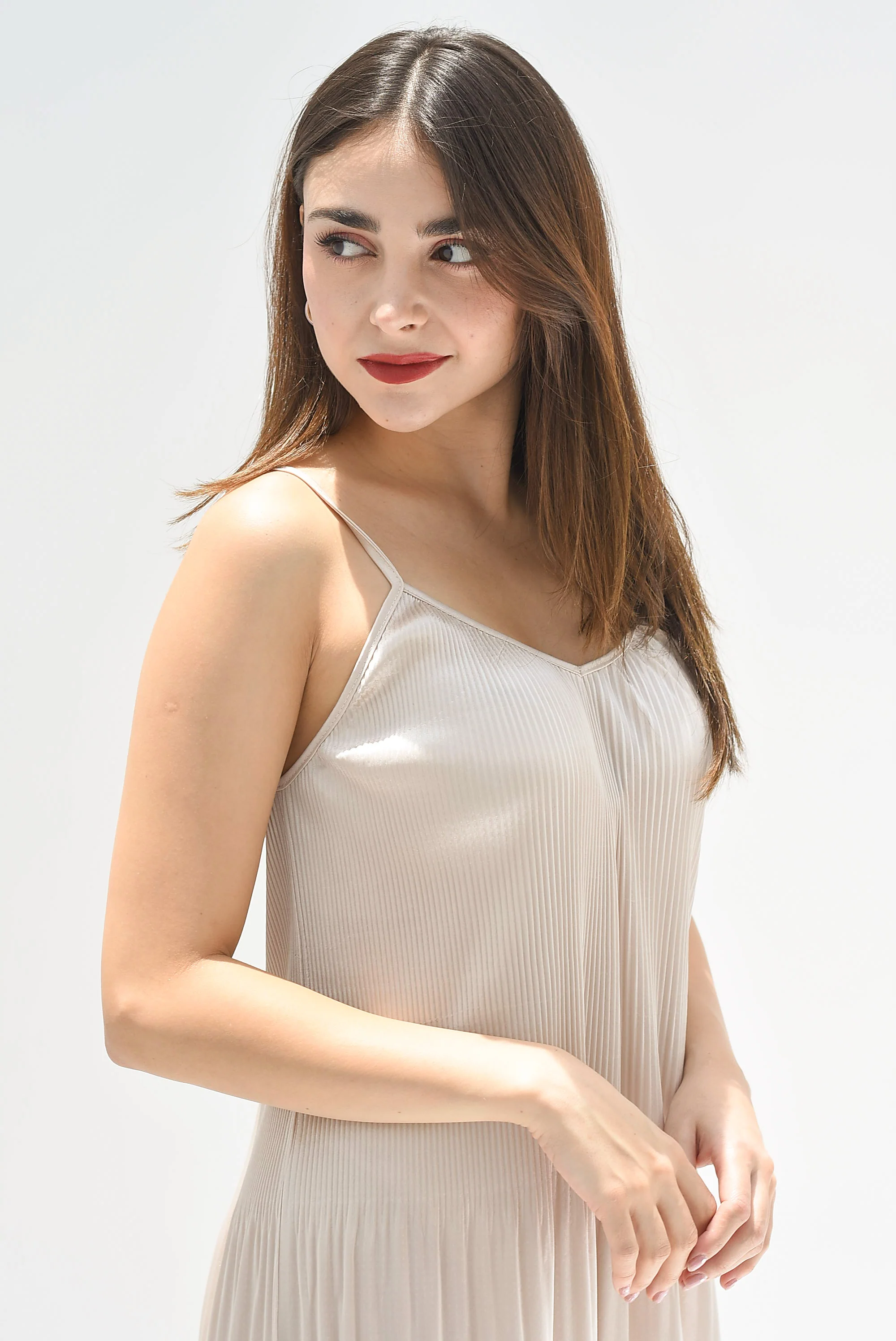 Vestido lencero plisado Blush