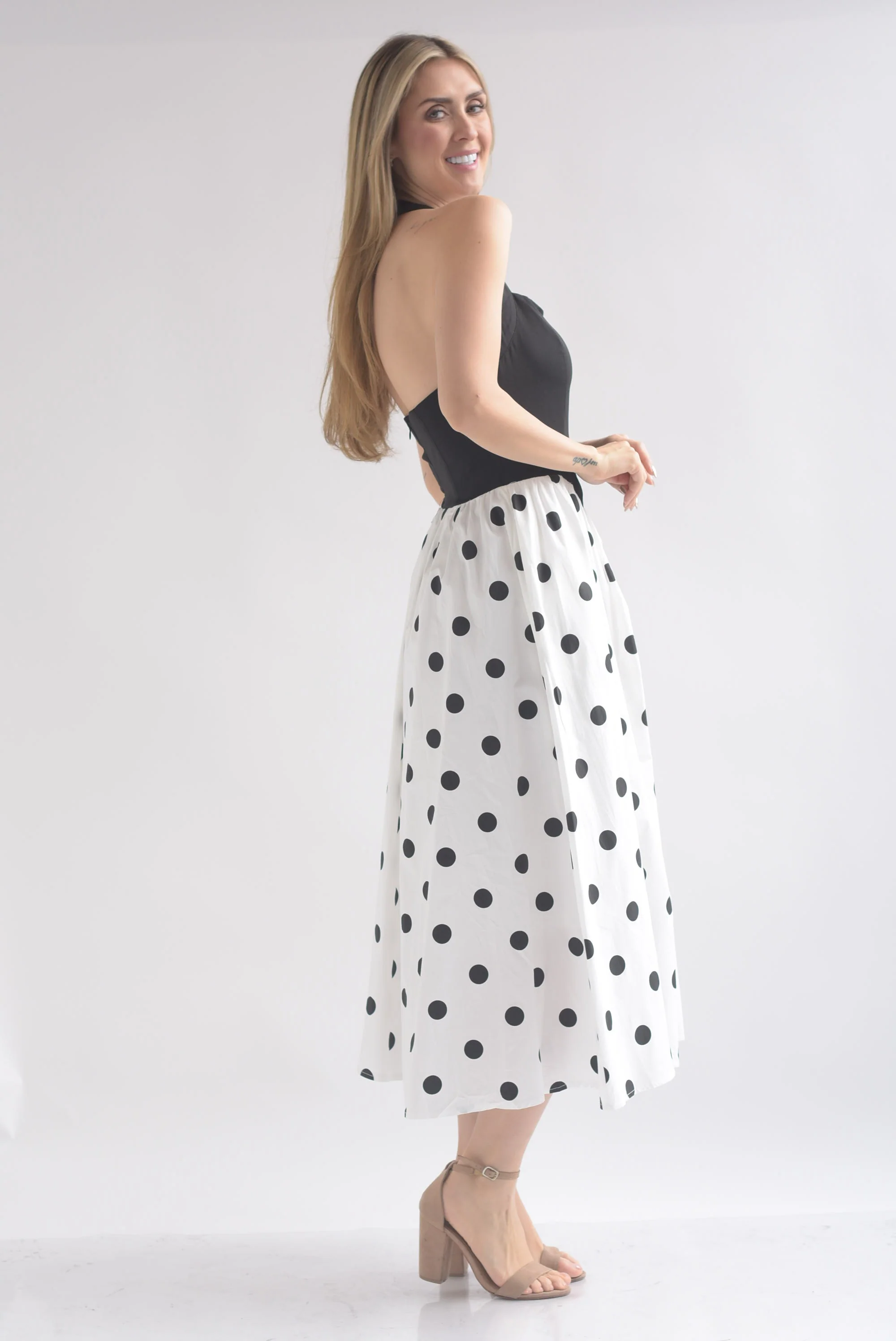 Vestido halter falda polka dots