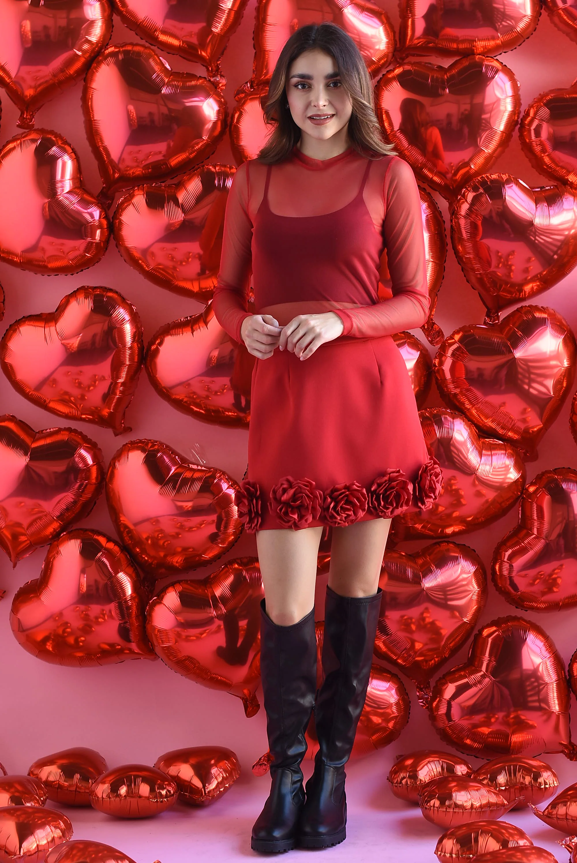 Blusa mesh manga larga Rojo