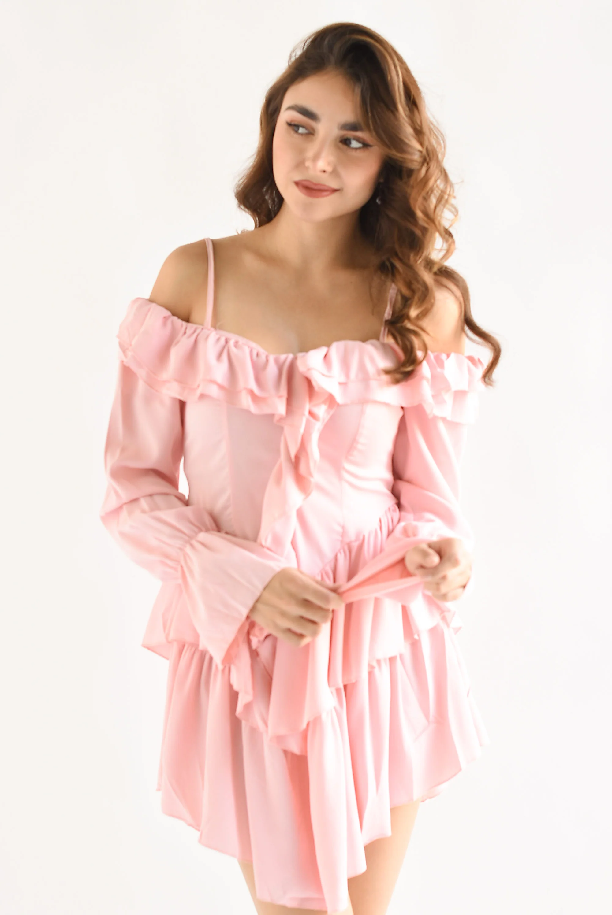 Vestido corto olanes Rosa