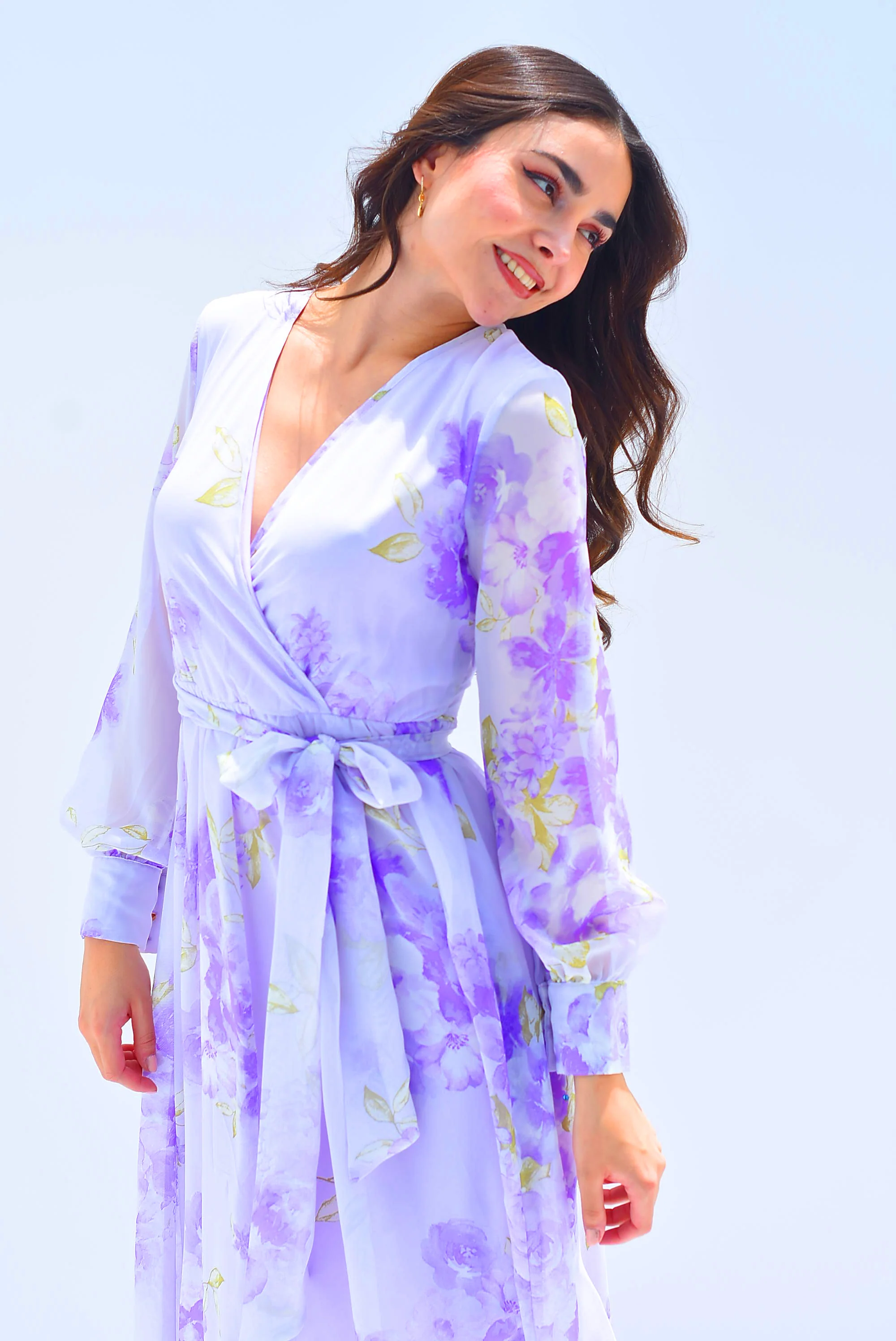 Maxidress gasa flores Lila