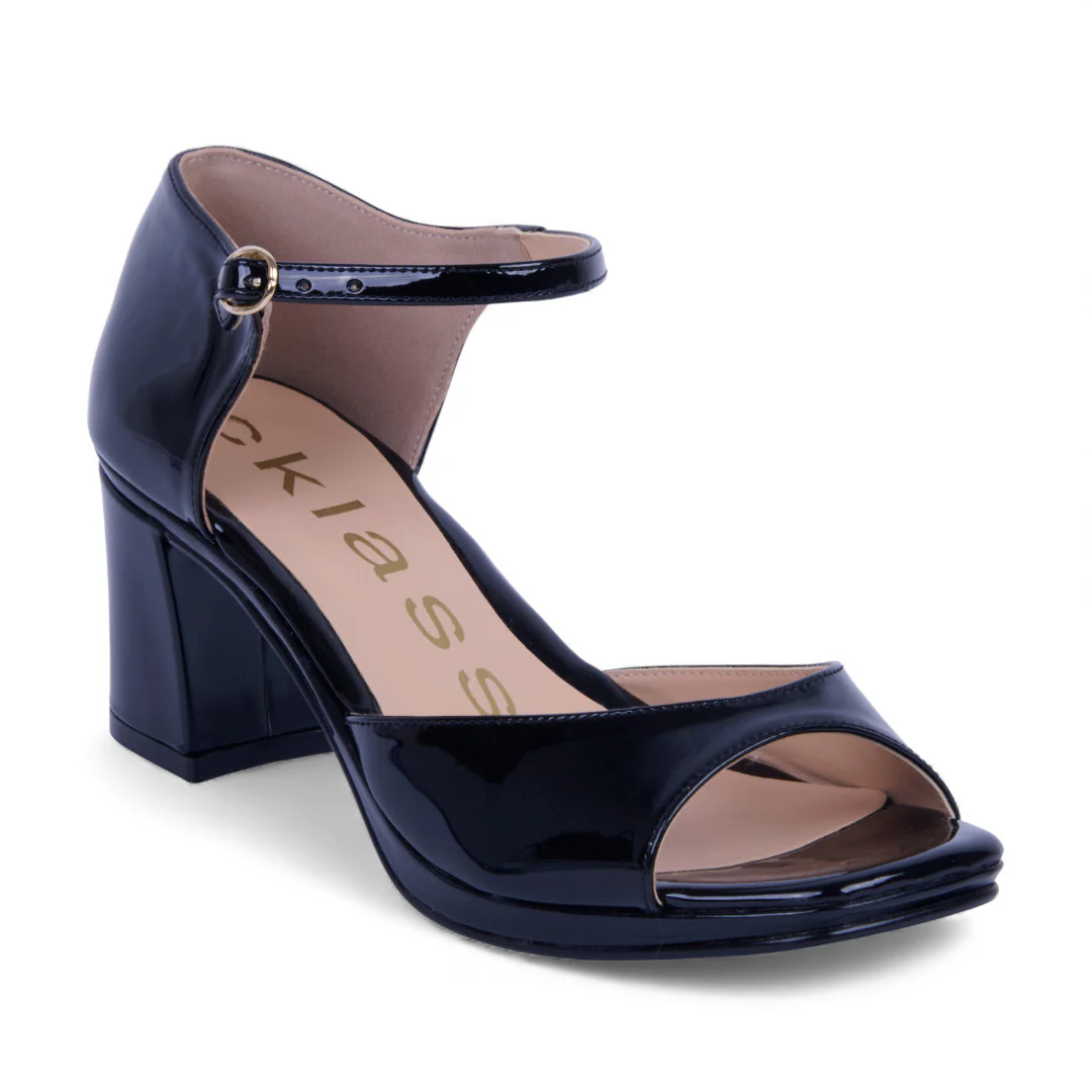 SANDALIA DE TACÓN BEIGE Y NEGRO CON HEBILLA 32231