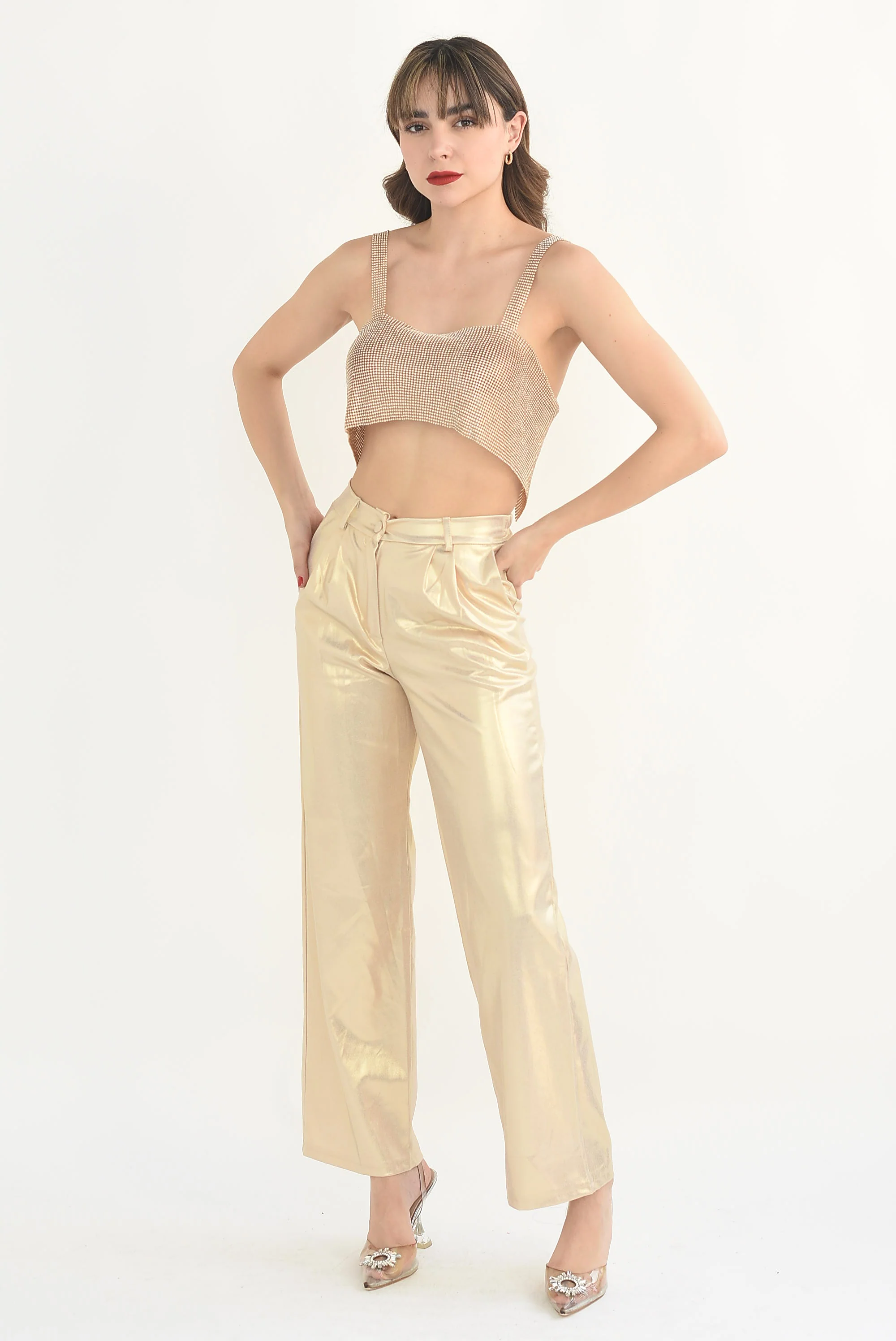Pantalón de vestir foil Dorado