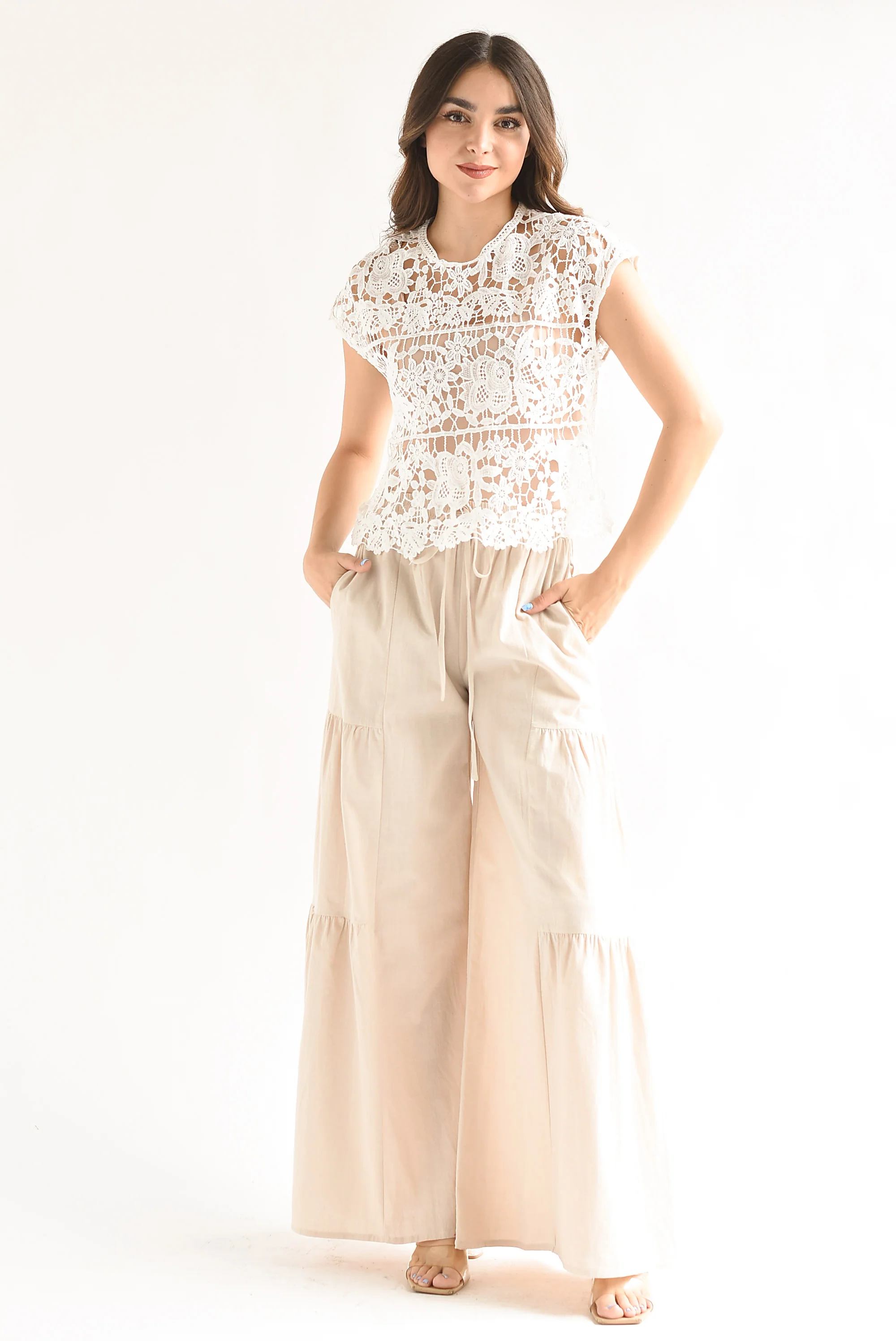 Pantalón boho algodón Crudo