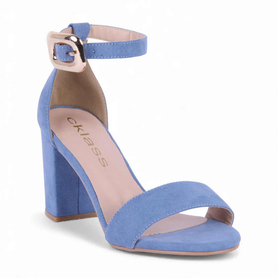 SANDALIA DE TACÓN AZUL Y NEGRO CON HEBILLA 03708