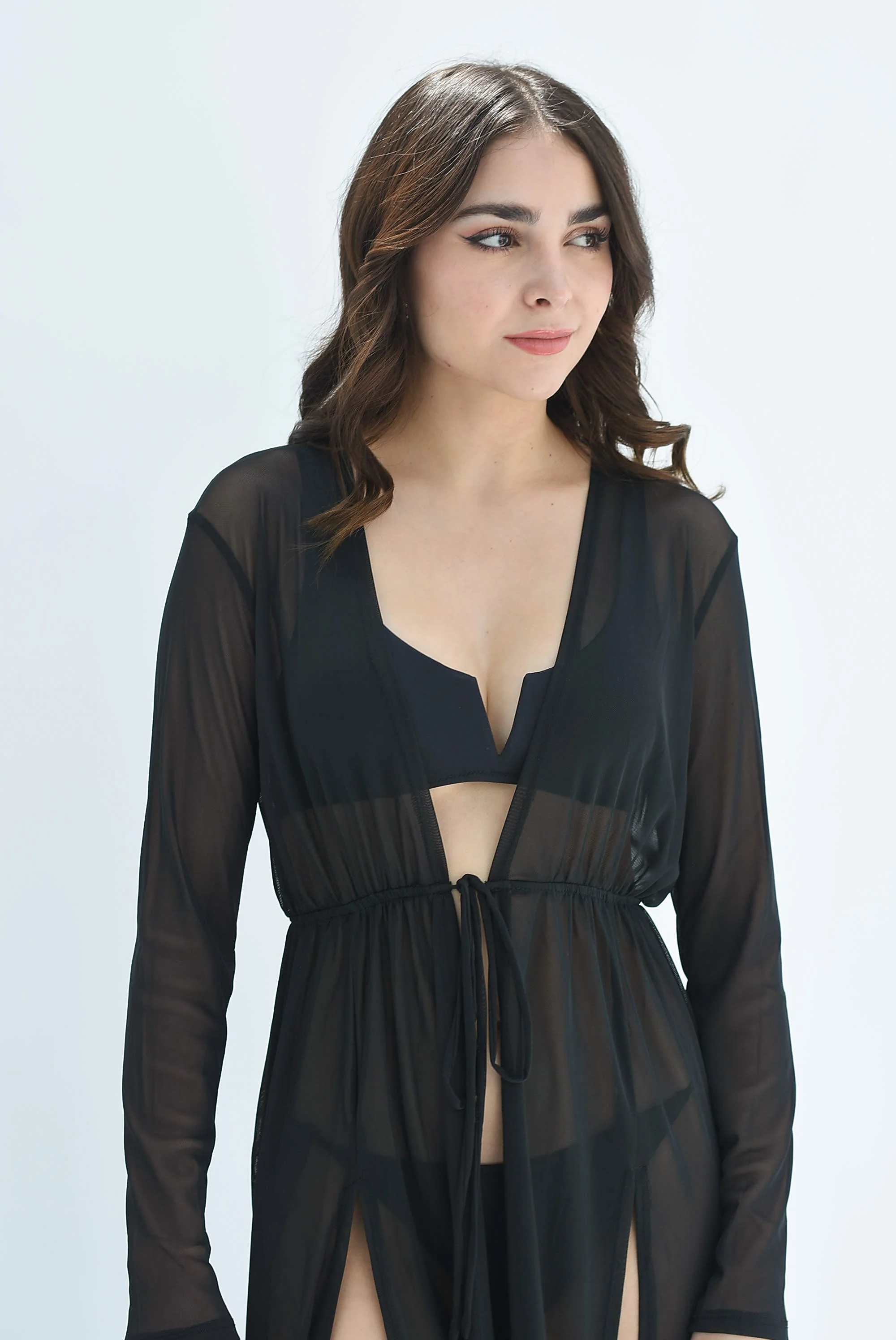 Cover-up largo mesh Negro