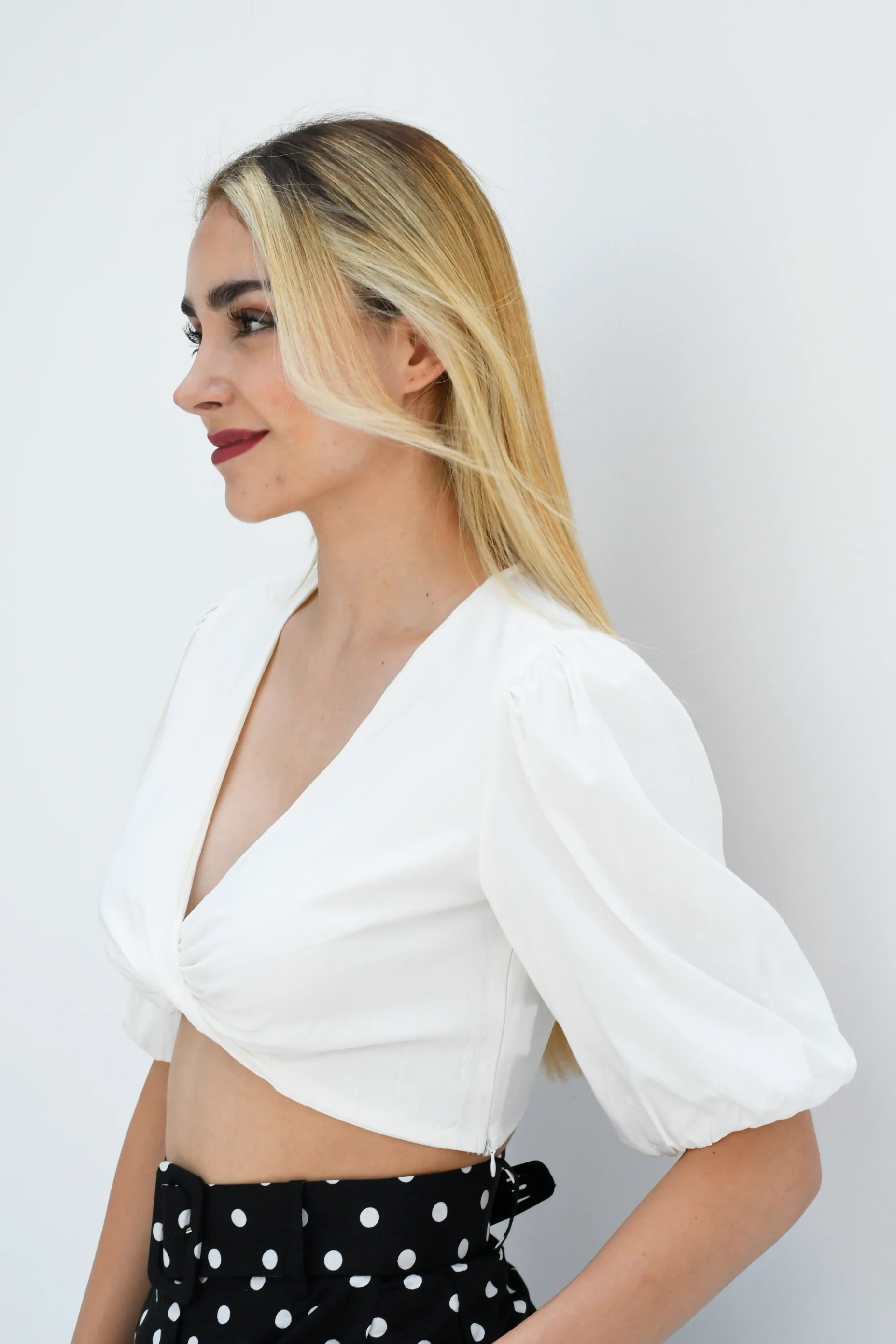 Blusa nudo manga puff Blanca