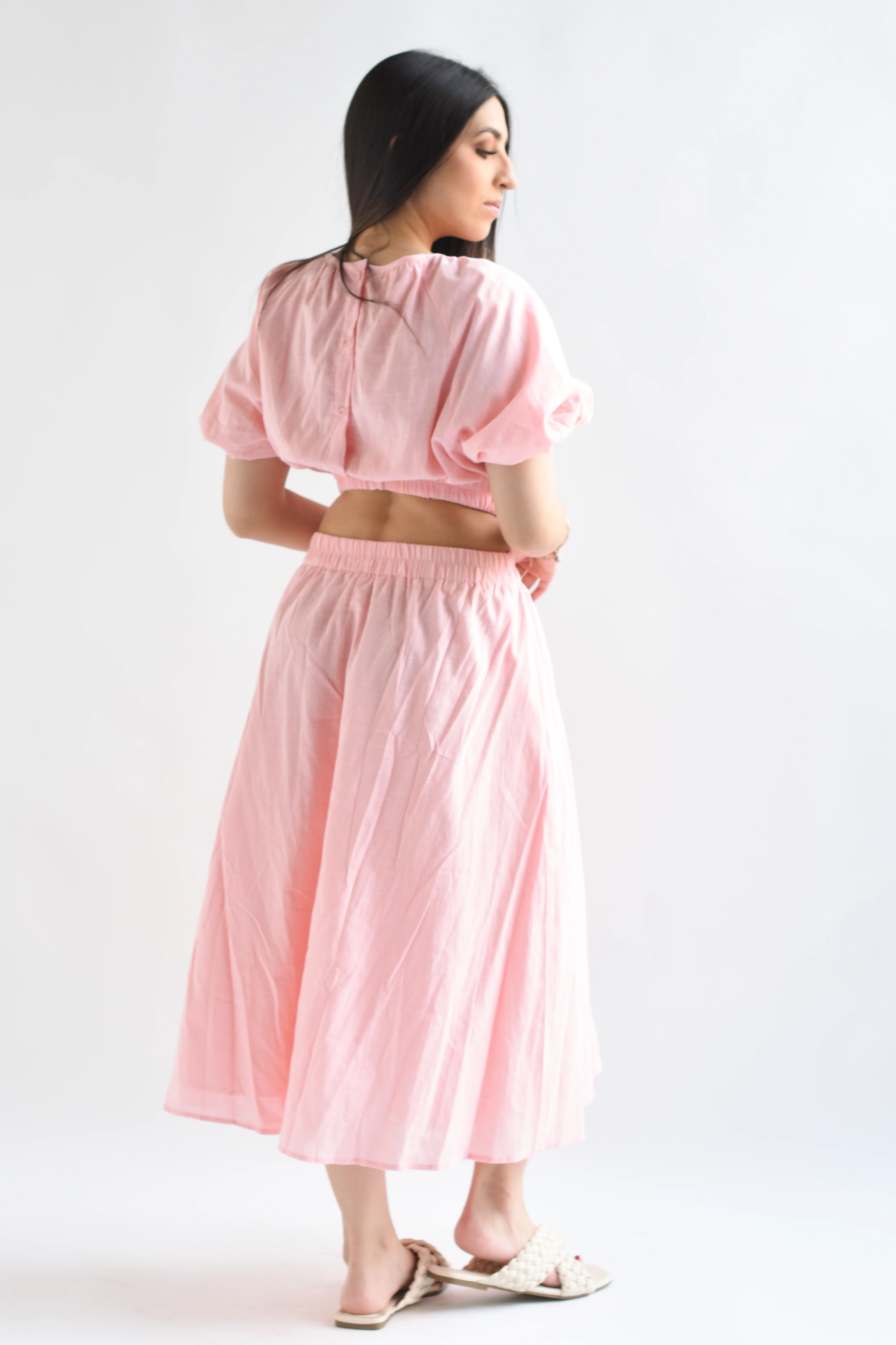 Vestido lino cut-out espalda Rosa