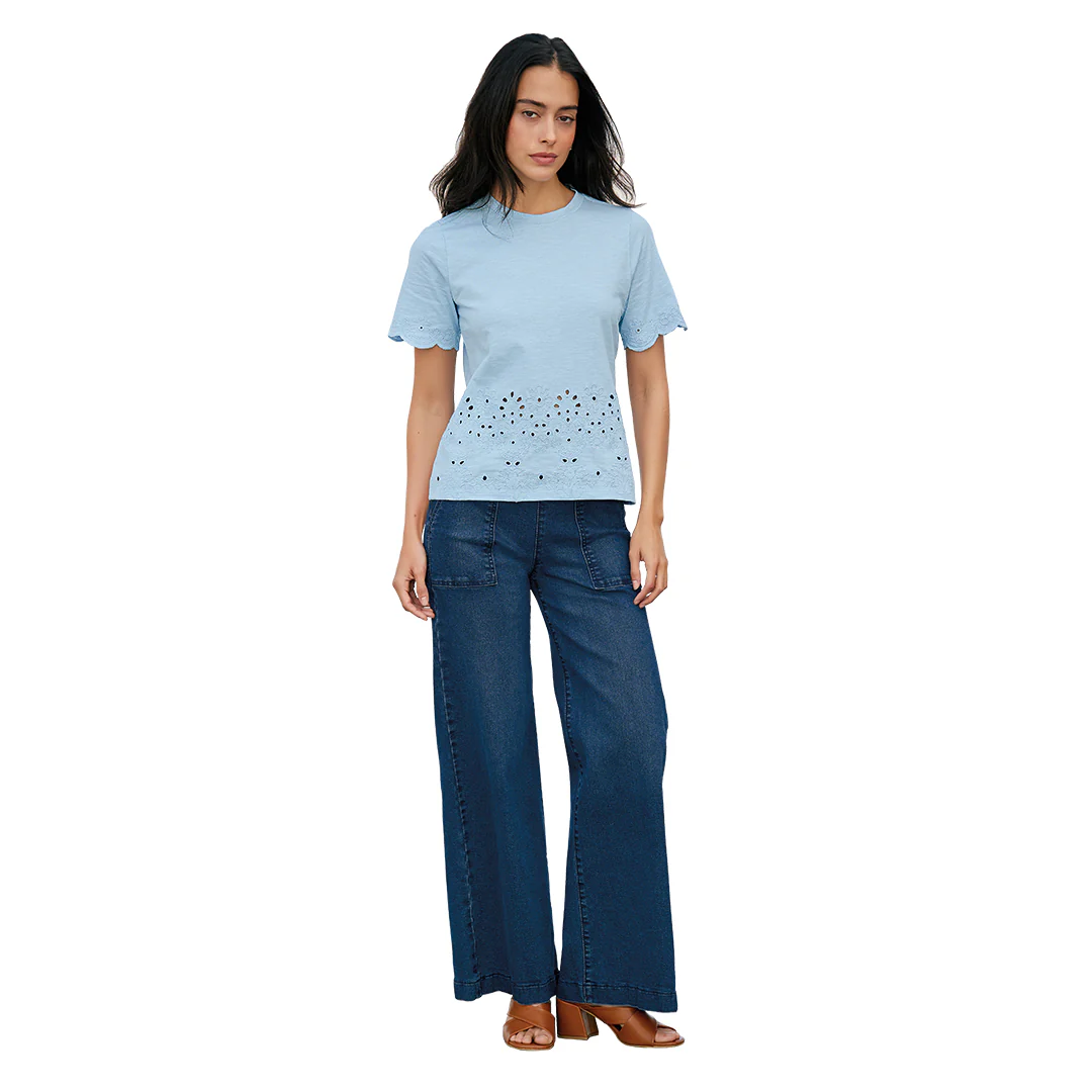 BLUSA AZUL TIRA BORDADA 96242