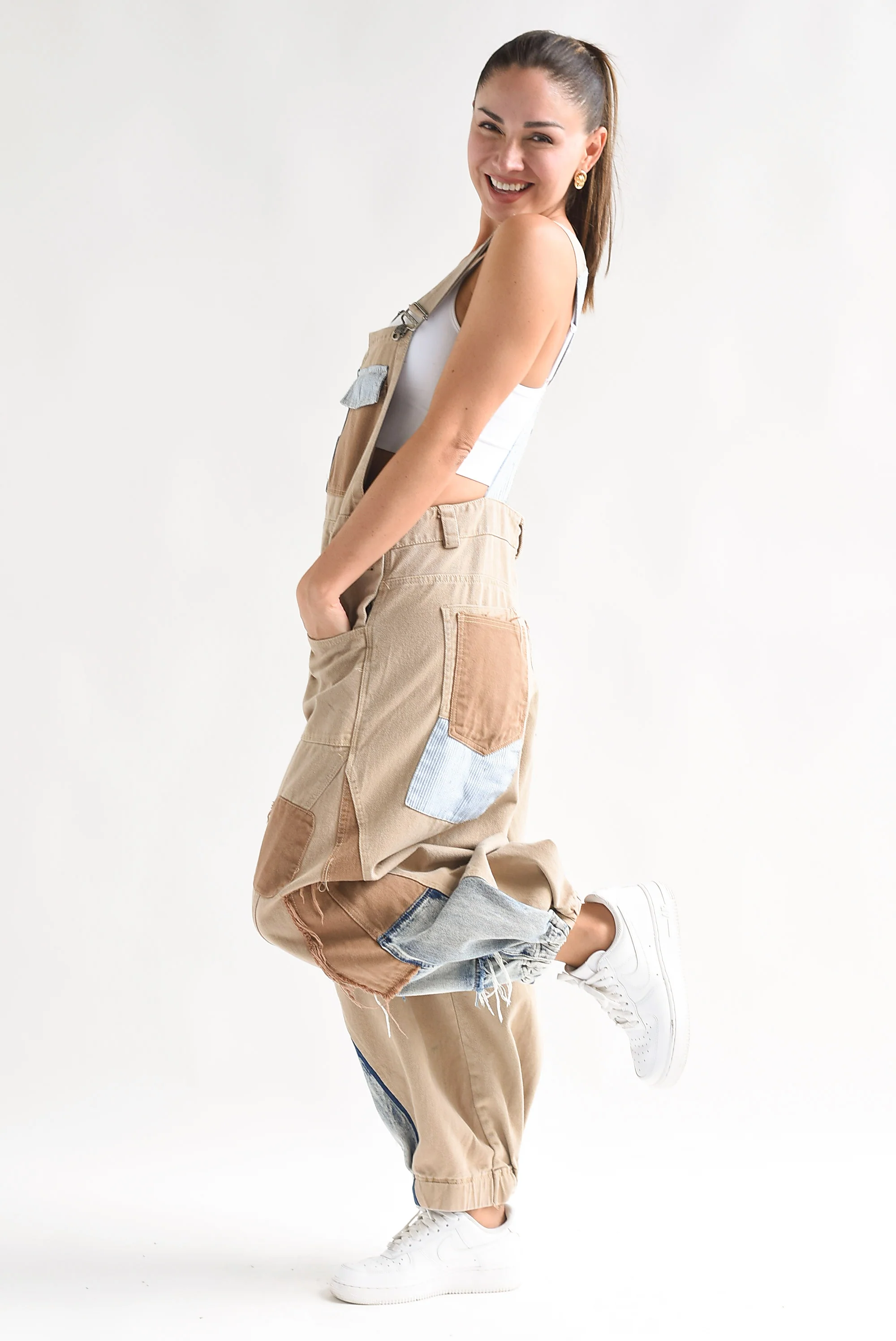 Overol  Denim patchwork Kaki