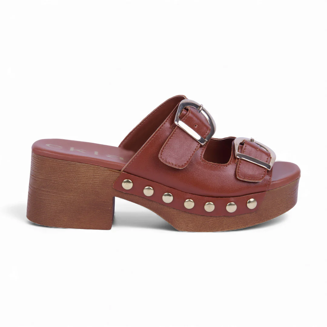 SUECO DE TACÓN MIEL CON HEBILLAS 67144