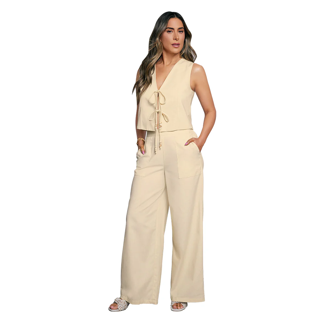 CHALECO BEIGE CON LISTONES 99497