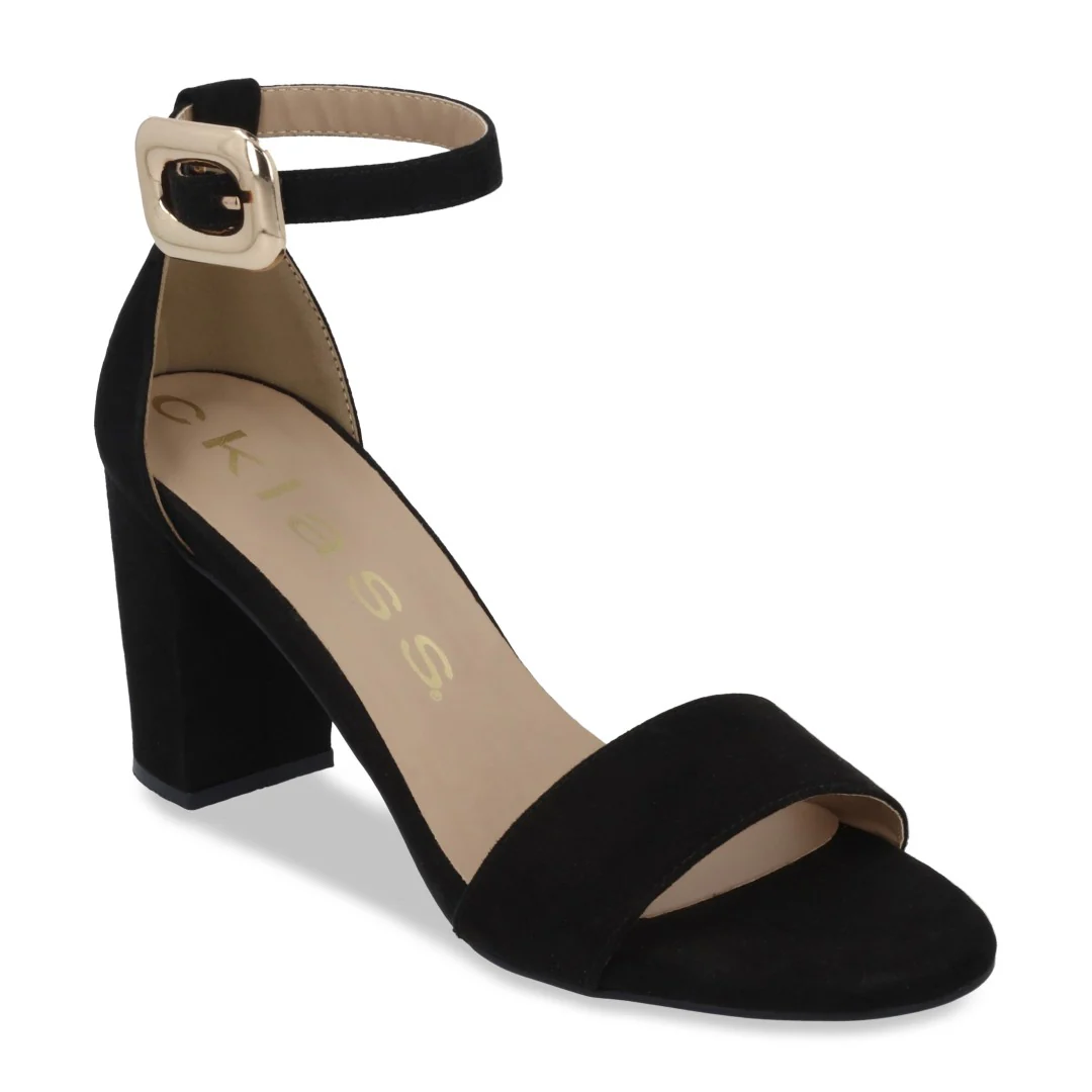 SANDALIA DE TACÓN AZUL Y NEGRO CON HEBILLA 03708