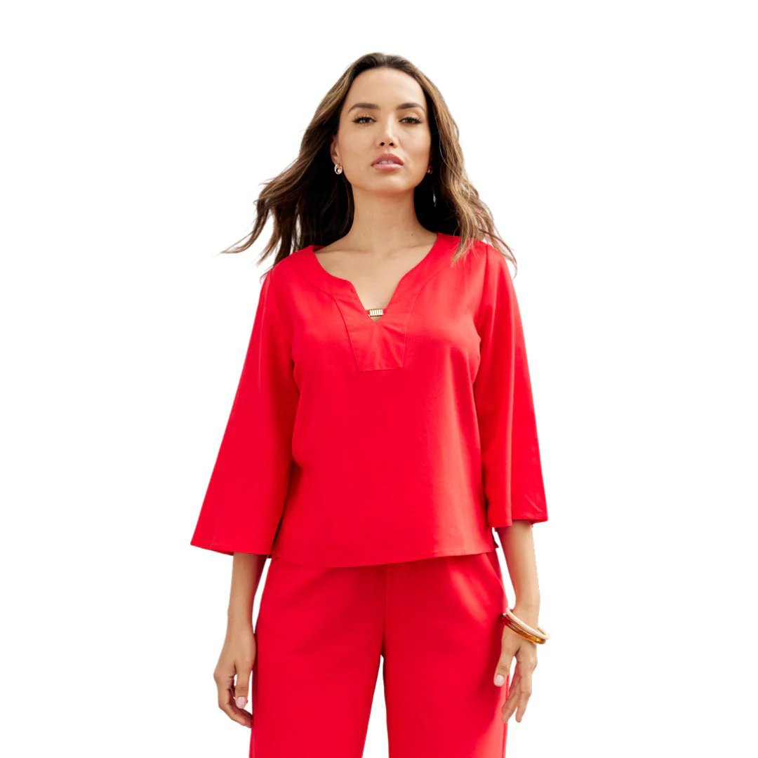 BLUSA MANGA AMPLIA CUELLO V ROJO 96158