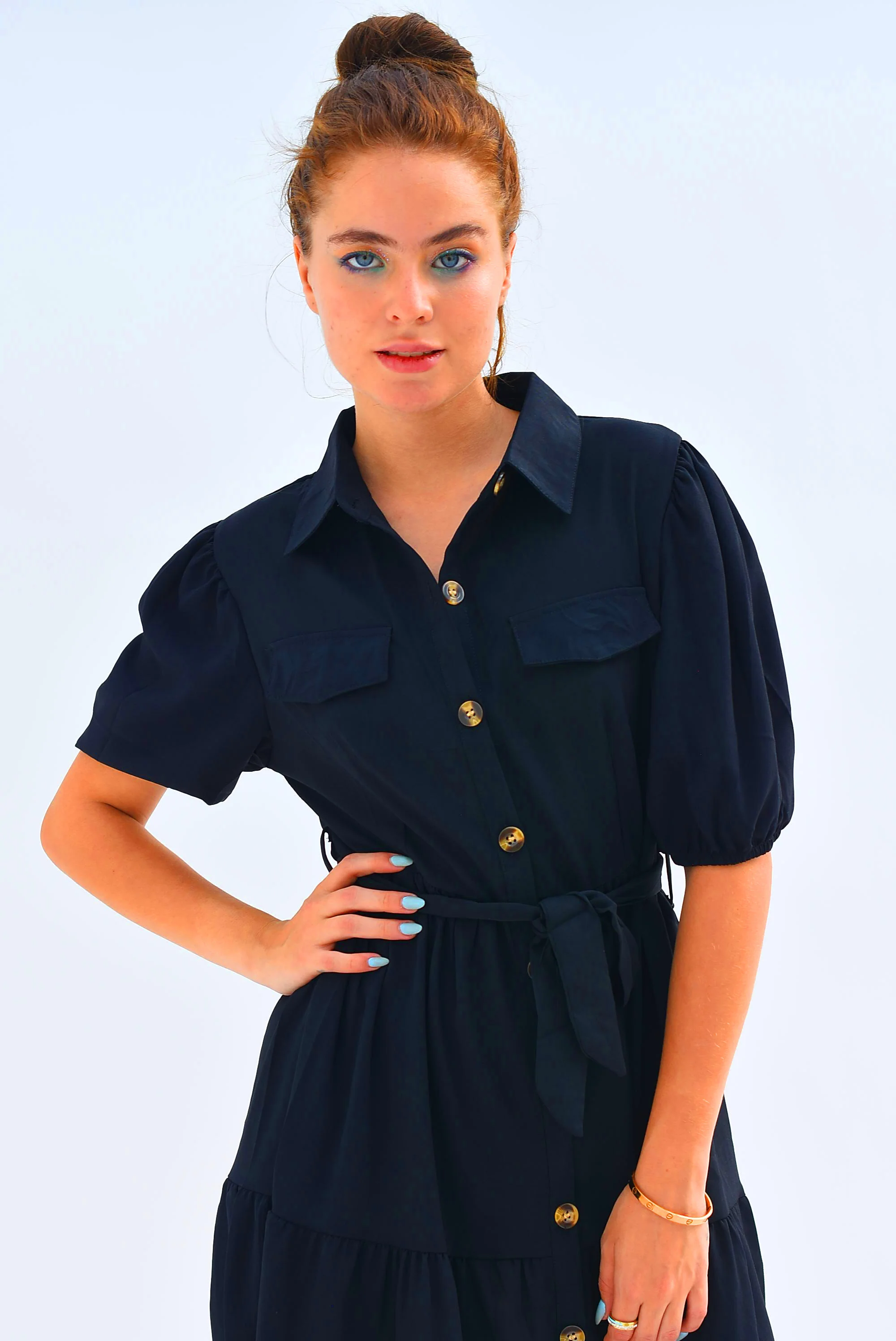 Vestido camisero corto Negro