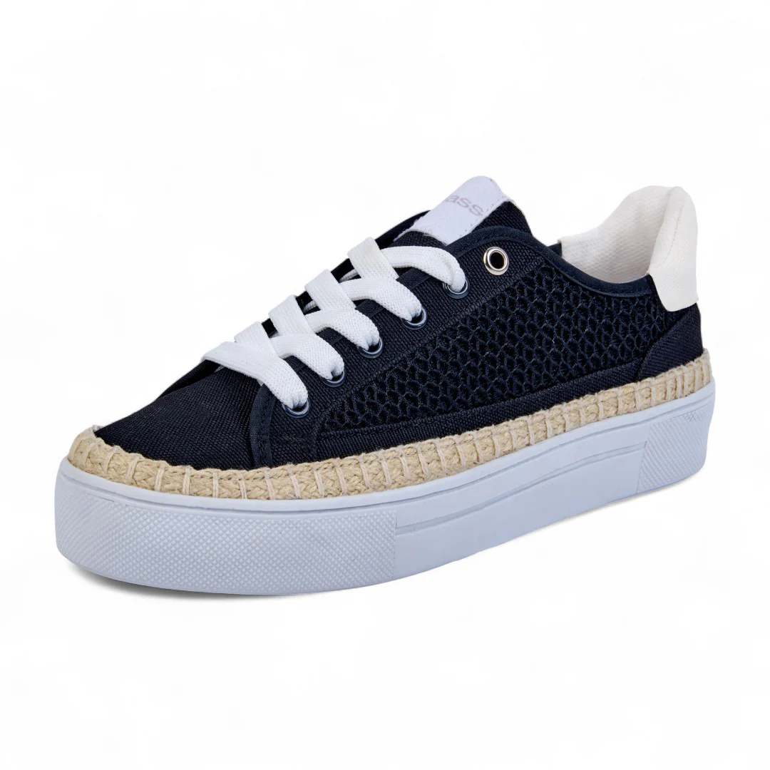 TENIS DE PLATAFORMA HUESO CON CINTAS 46785