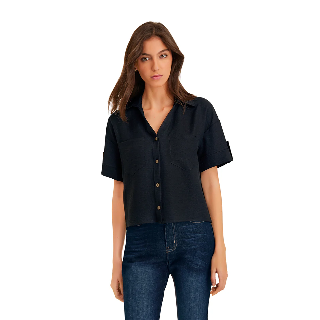 BLUSA NEGRA CUELLO CAMISERO 50067
