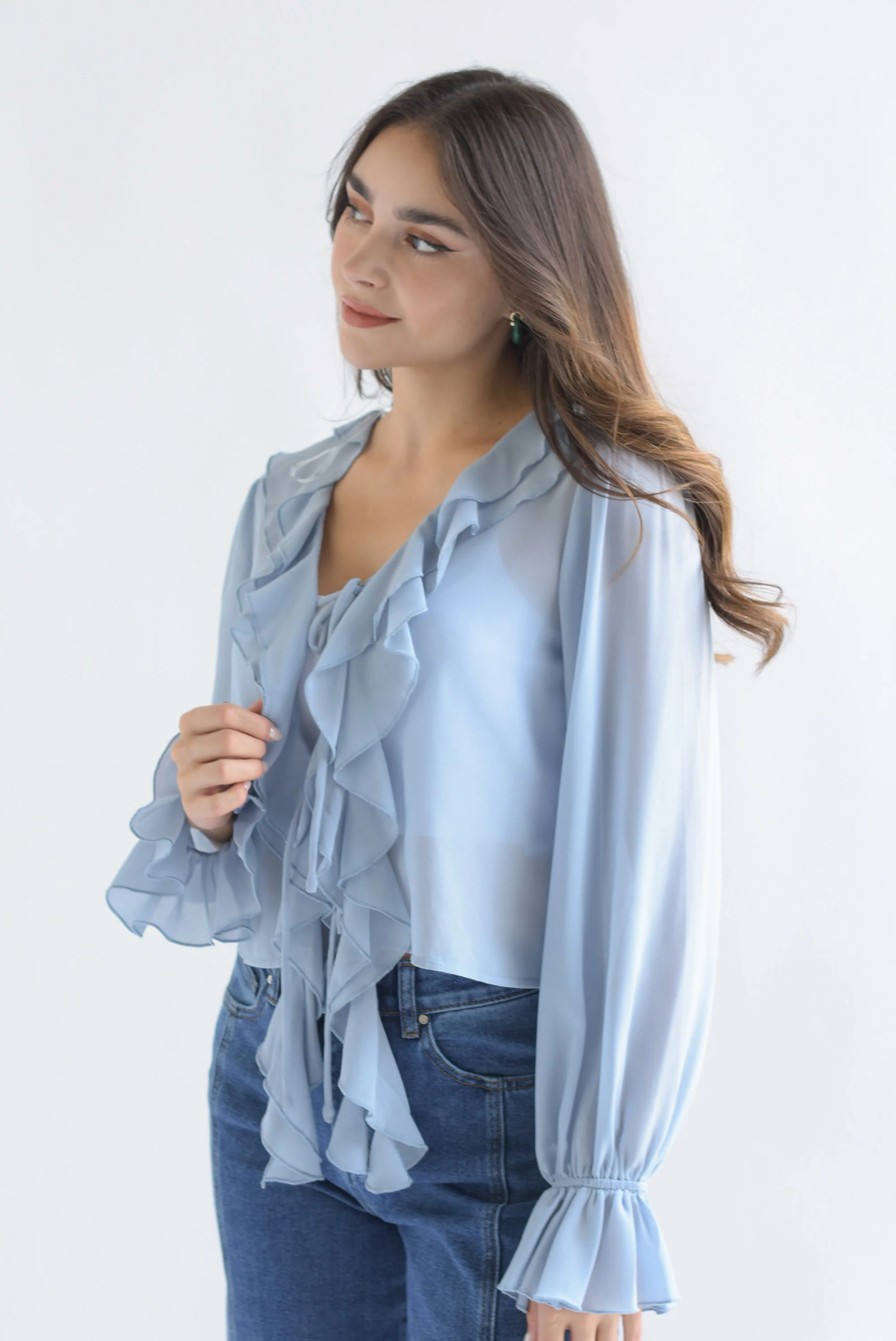 Blusa manga larga olanes gasa Azul Baby