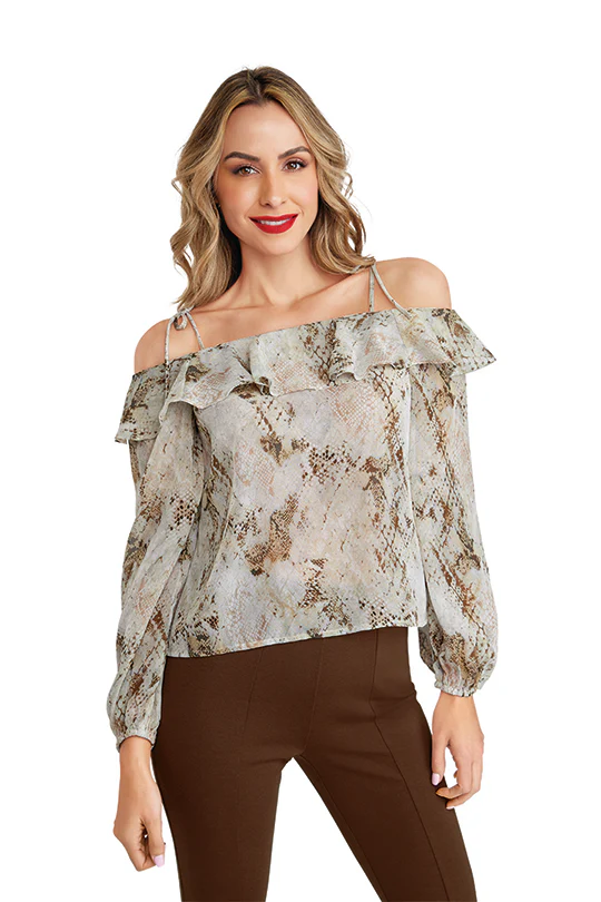 BLUSA ANIMAL PRINT CUT OUT SHOULDER 96584