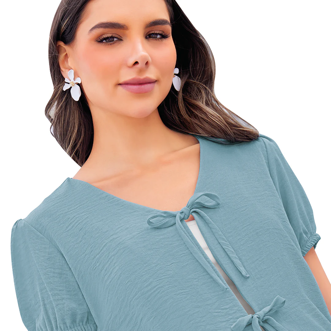 BLUSA AZUL CON MOÑOS 32066