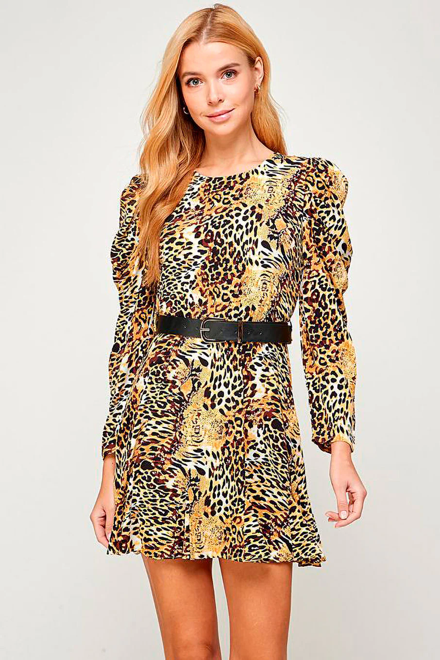 Vestido leopardo Amarillo con cinturón