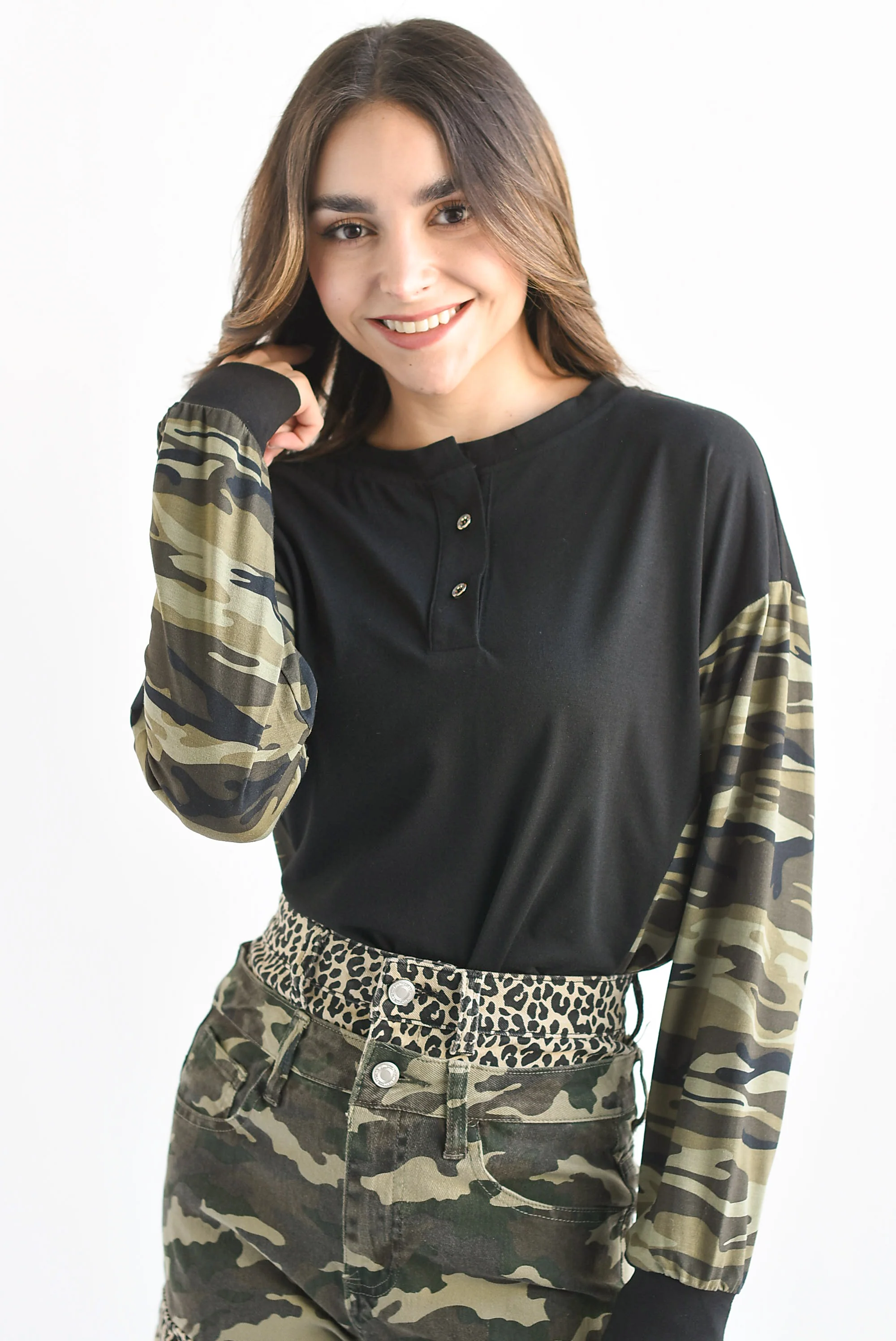 T-Shirt manga larga camuflaje Negro