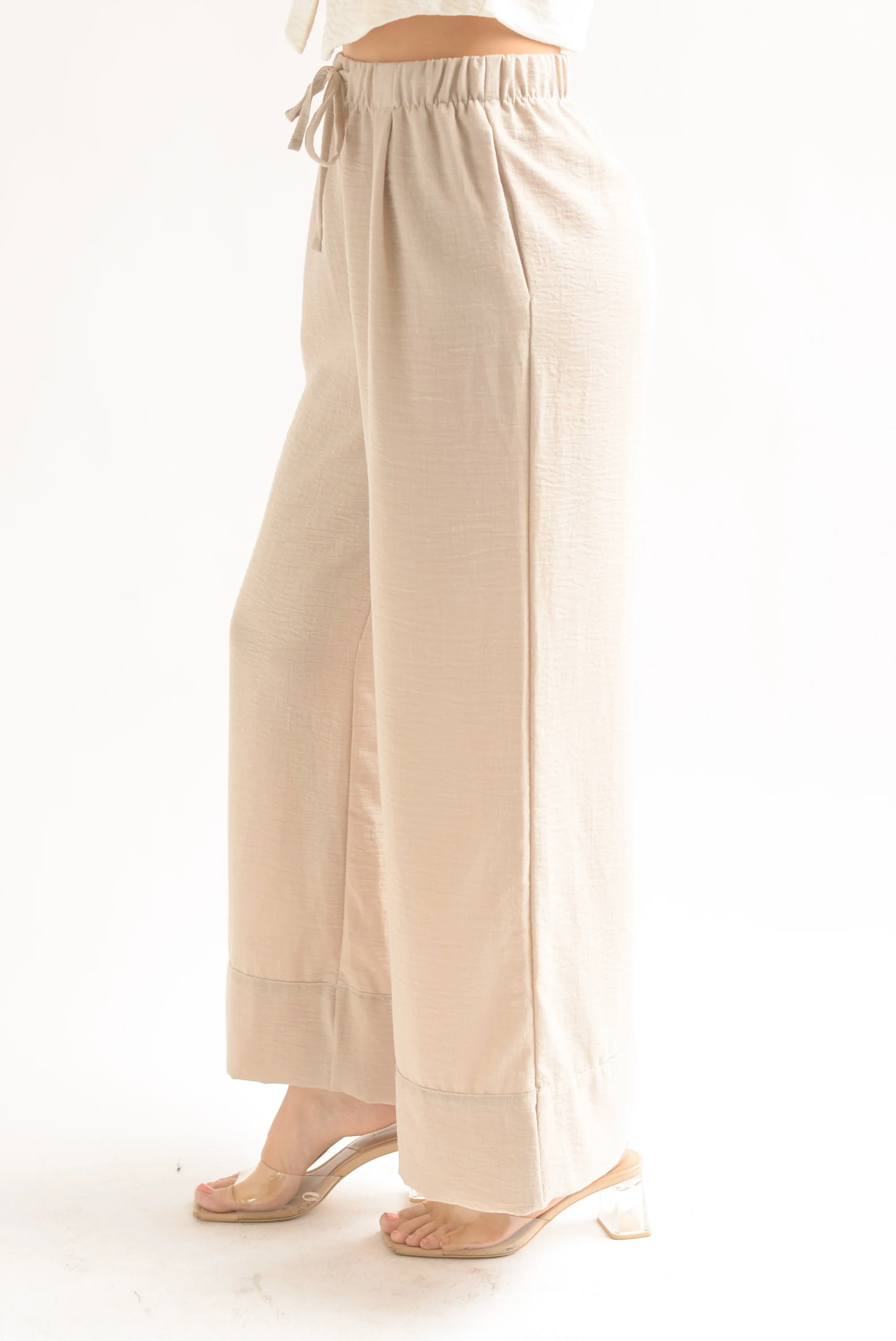 Pantalón wide simulación lino Crudo