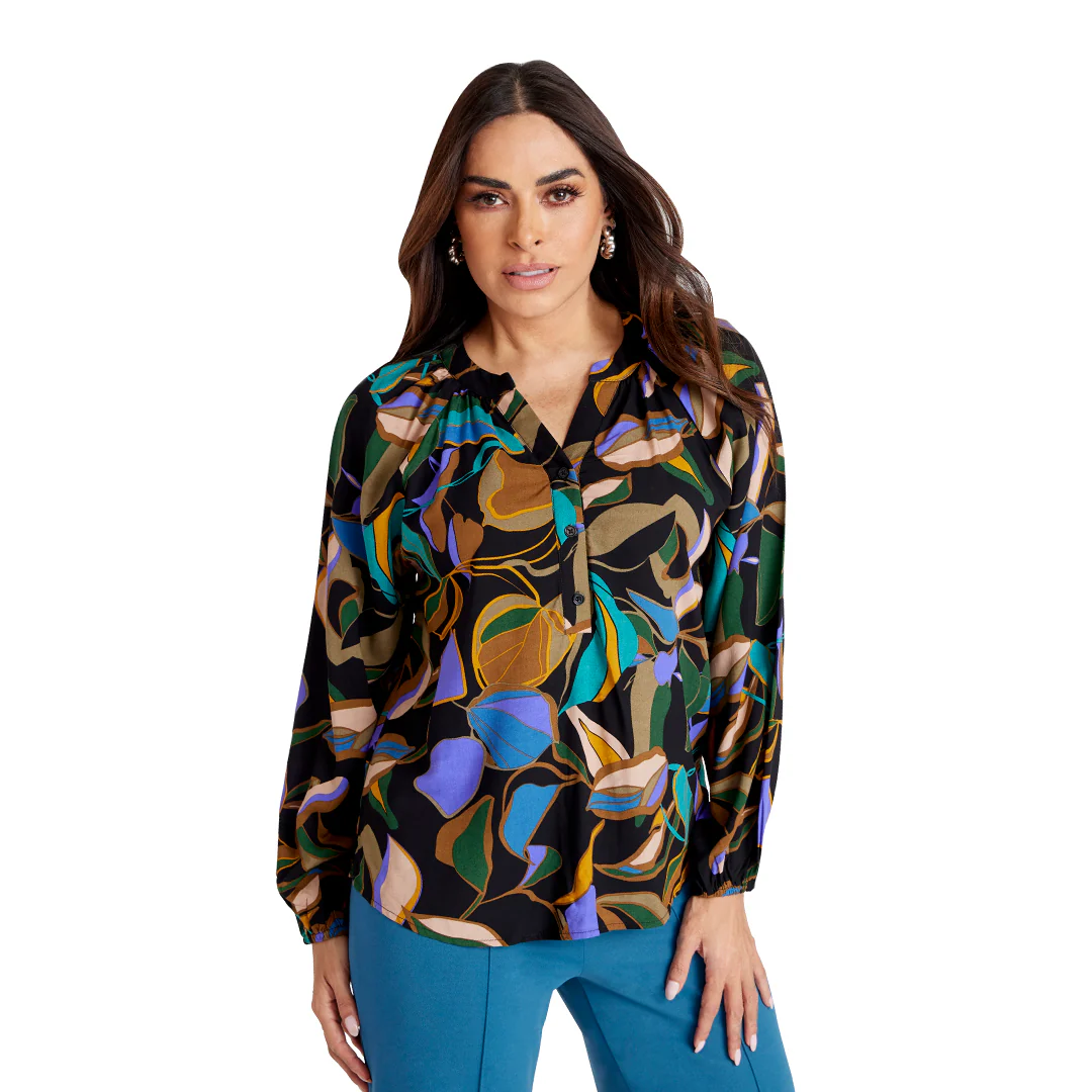BLUSA MULTICOLOR CUELLO MAO MUJER 90275