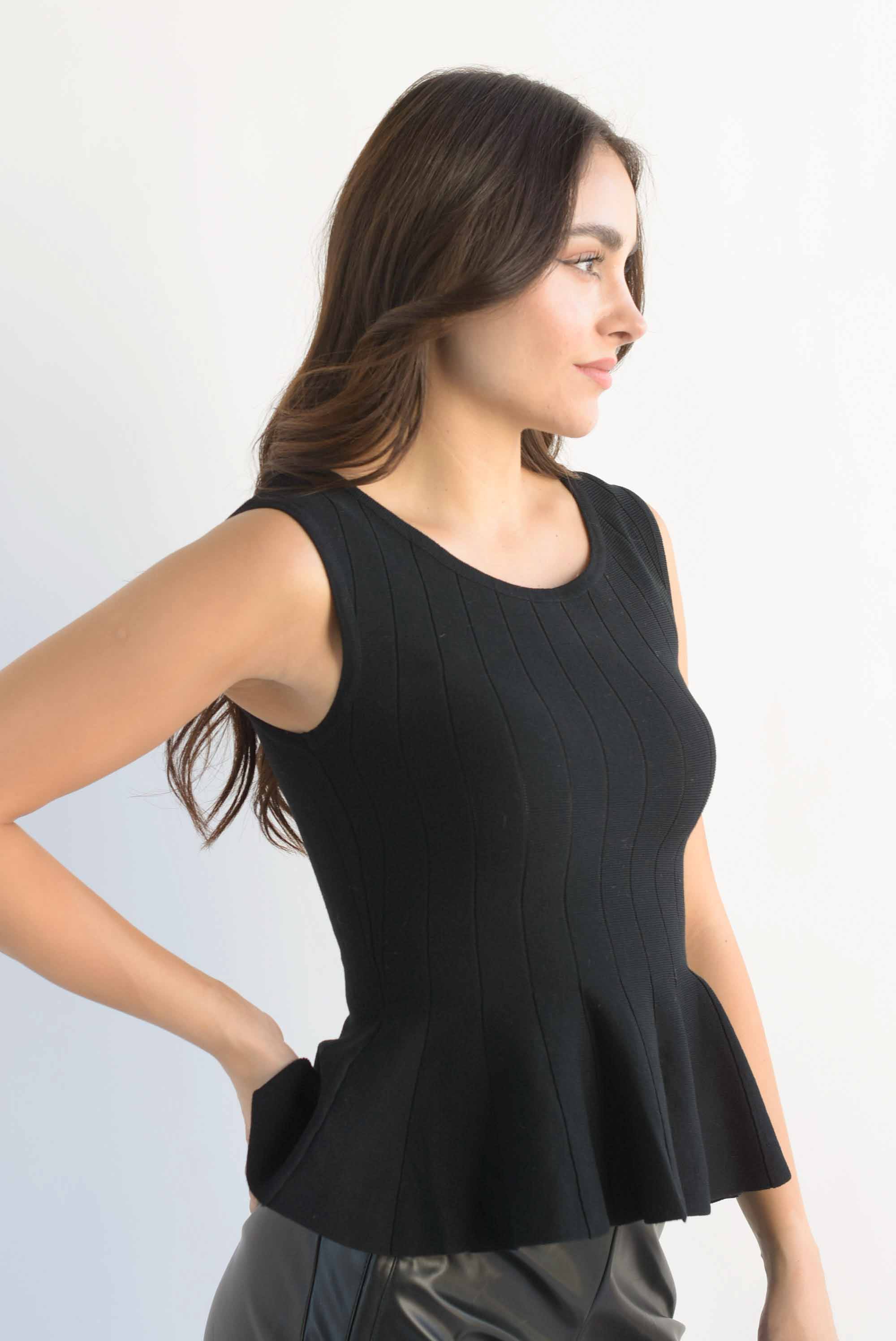 Blusa punto peplum pinzas Negro