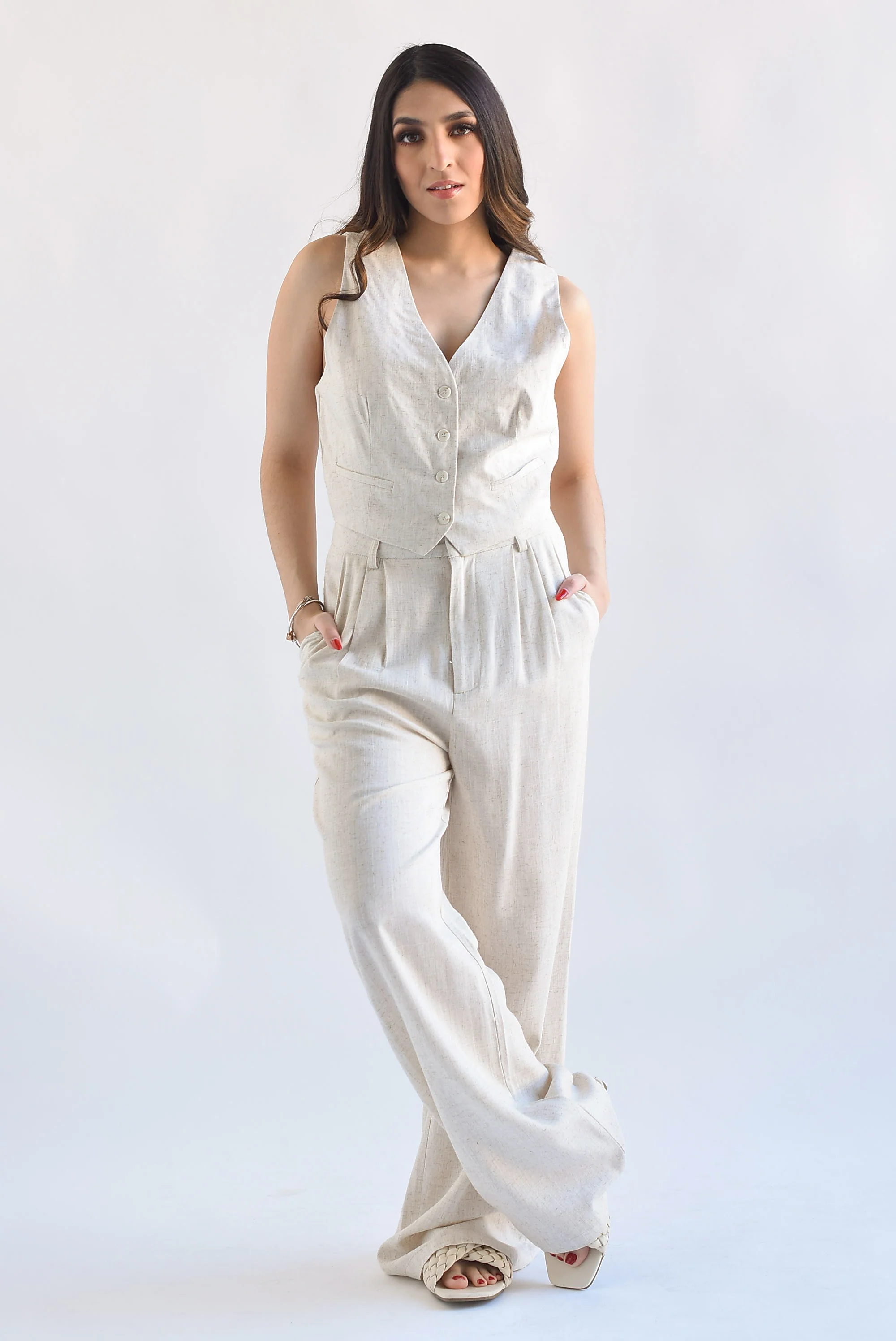 Set Pantalón y Chaleco lino Ivory