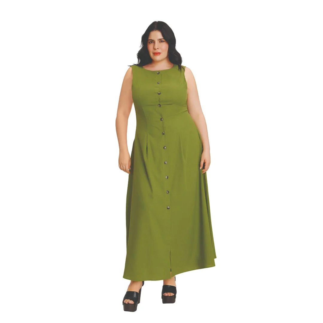 VESTIDO VERDE MIDI LINO 95728