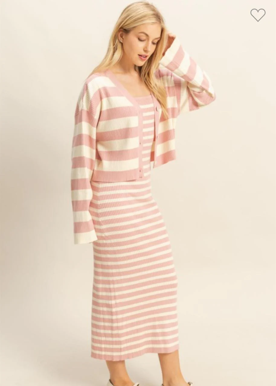 Set Vestido y Cárdigan rayas Rosa Baby