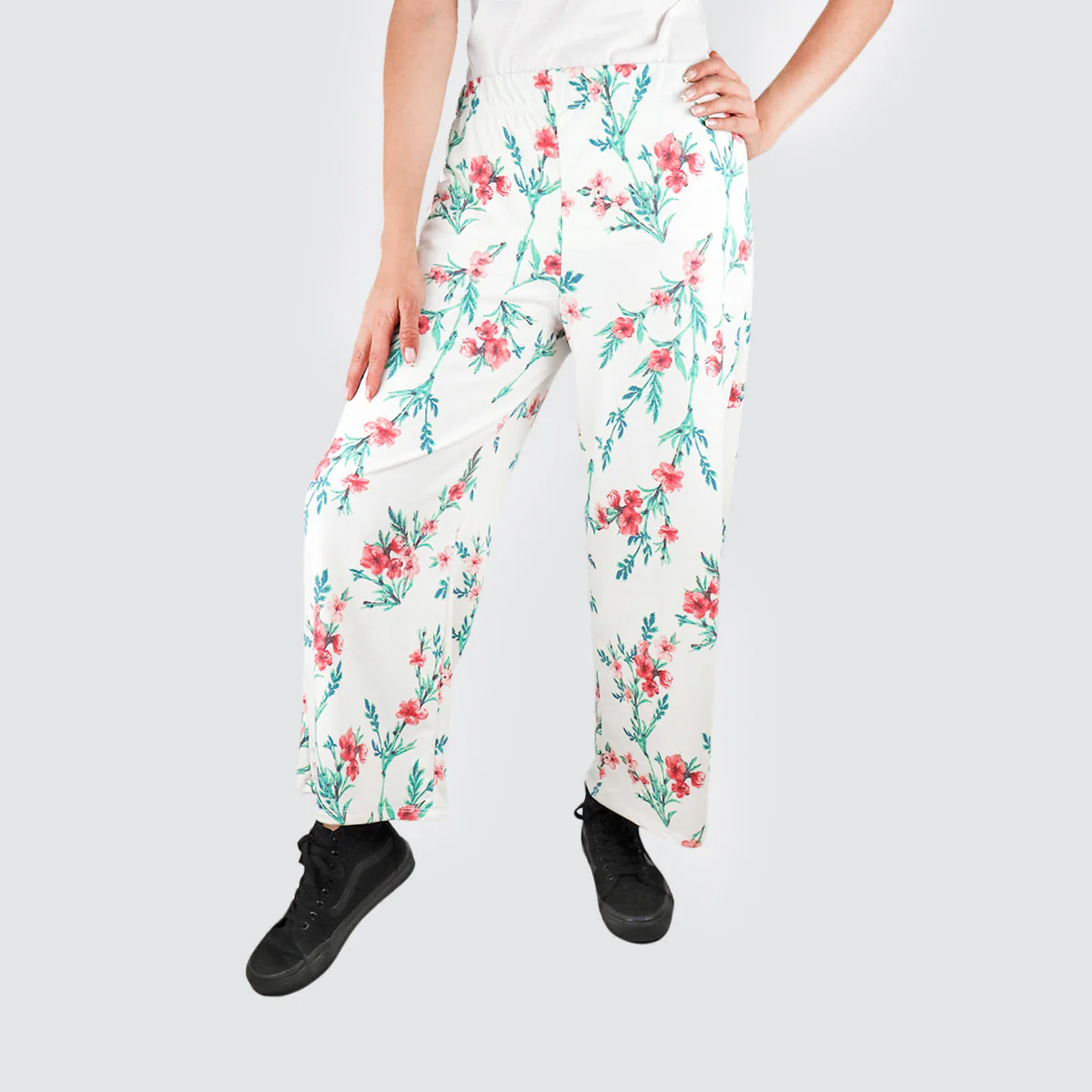 Pantalón Casual color Blanco con Estampado de Flores para Dama
