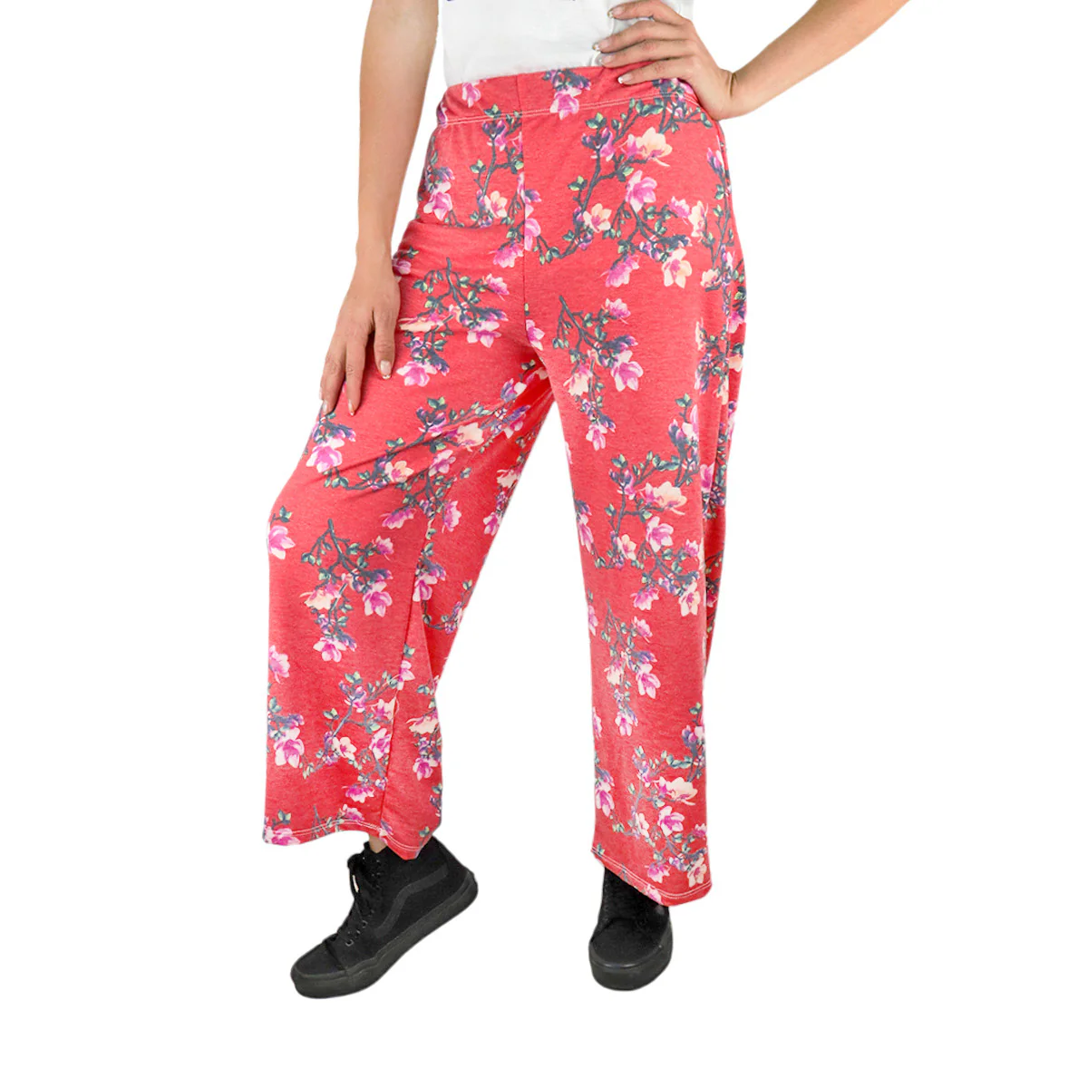 Pantalón Casual color Coral con Estampado de Flores para Dama