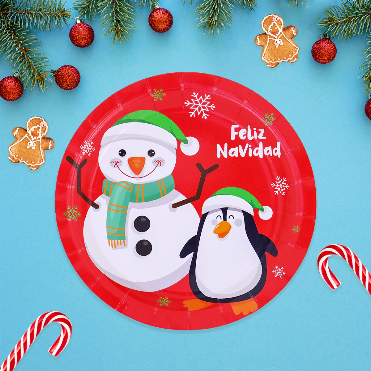 Set de 10 Platos de Cartón con Diseño de Navidad