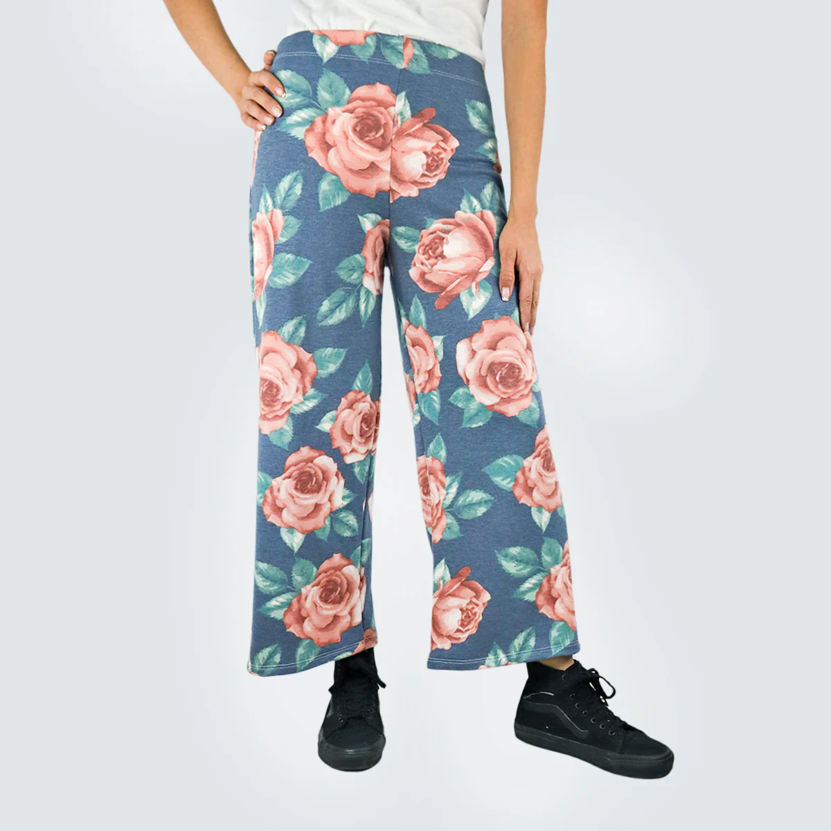 Pantalón Casual color Azul con Estampado de Flores para Dama