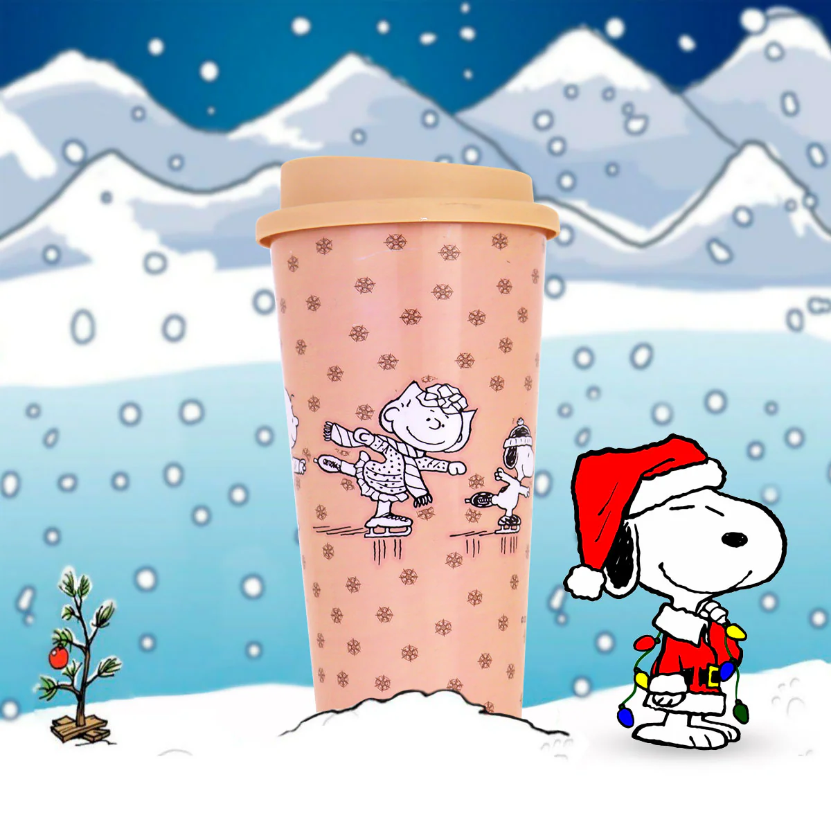 Termo Peanuts Navideño color Durazno para Café