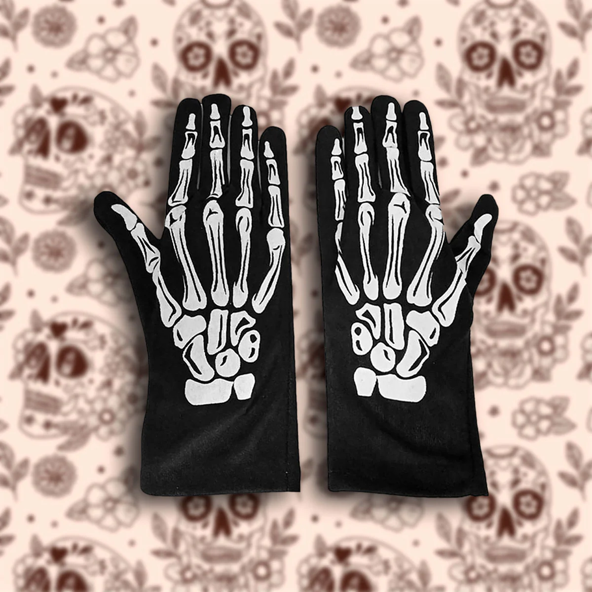 Guantes color Negro con Diseño de Mano de Esqueleto