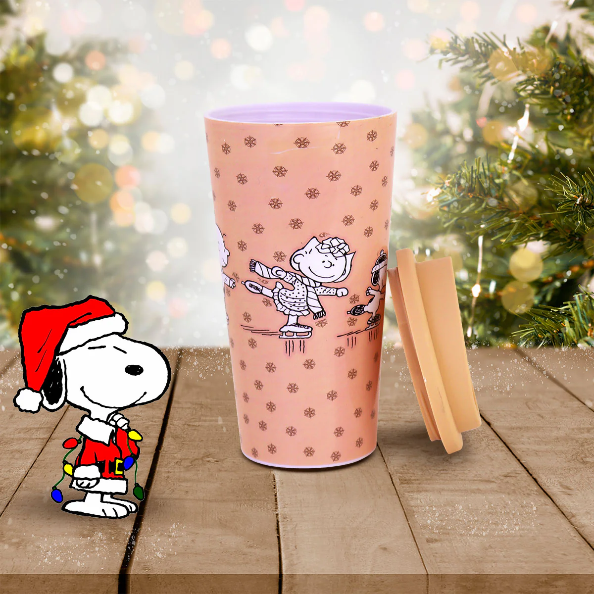 Termo Peanuts Navideño color Durazno para Café