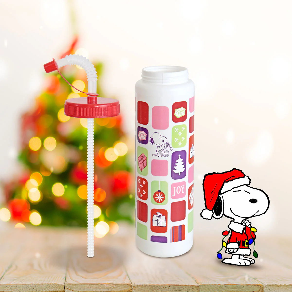 Vaso de Plástico con Popote, Diseño de Snoopy