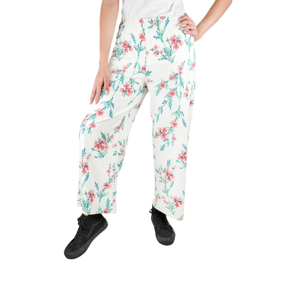 Pantalón Casual color Blanco con Estampado de Flores para Dama