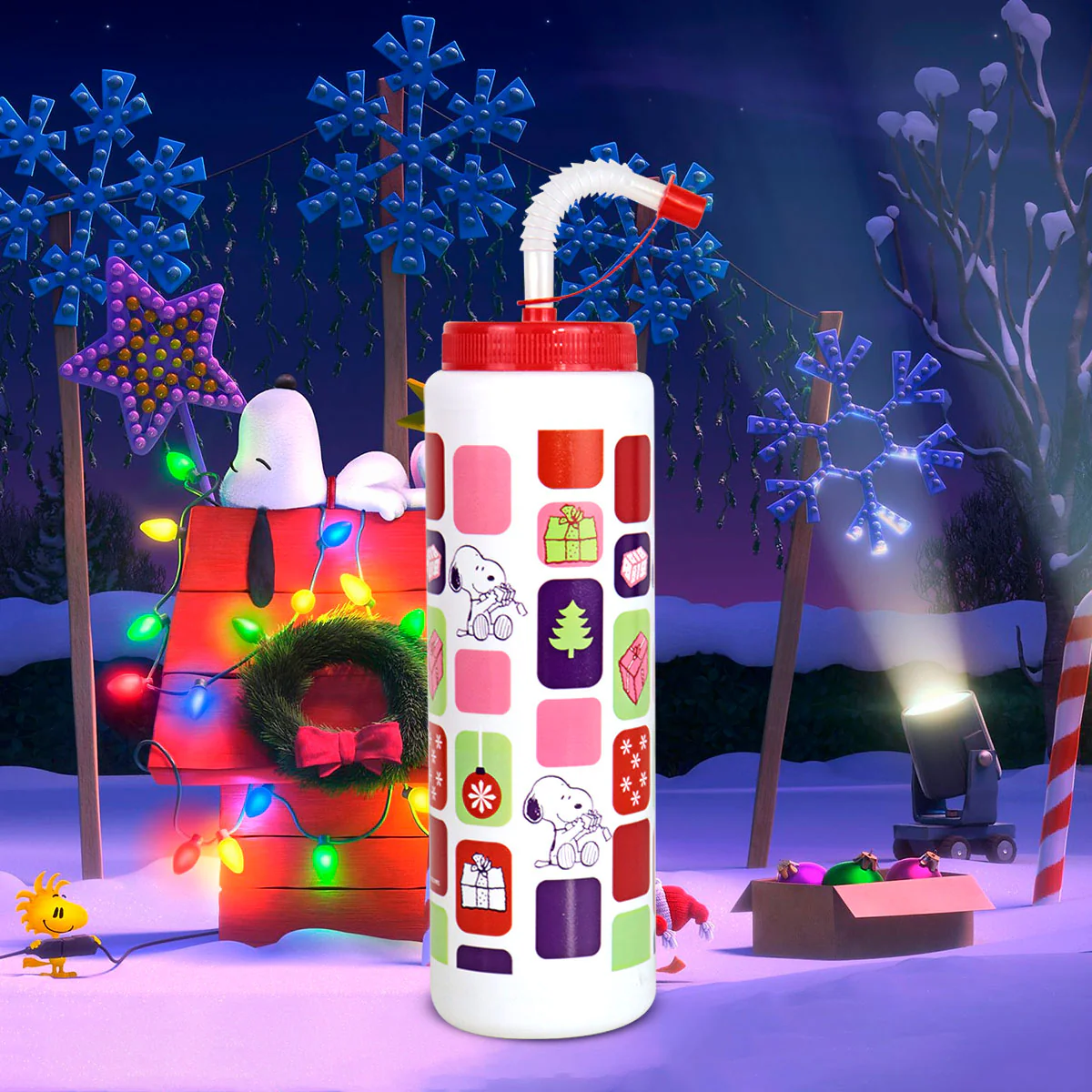 Vaso de Plástico con Popote, Diseño de Snoopy