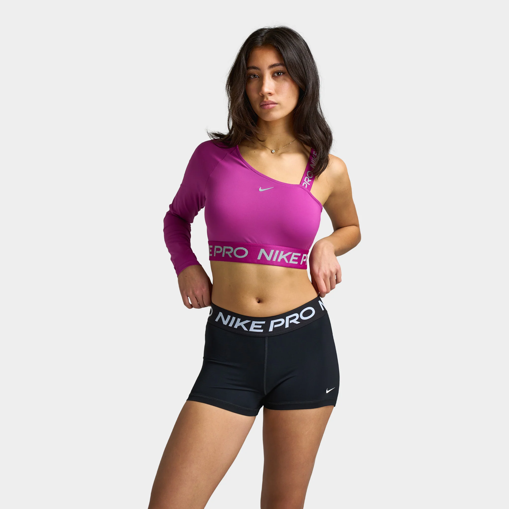 Nike Pro Shine Women's Dri-FIT Asymmetrical Cropped Top / Pink