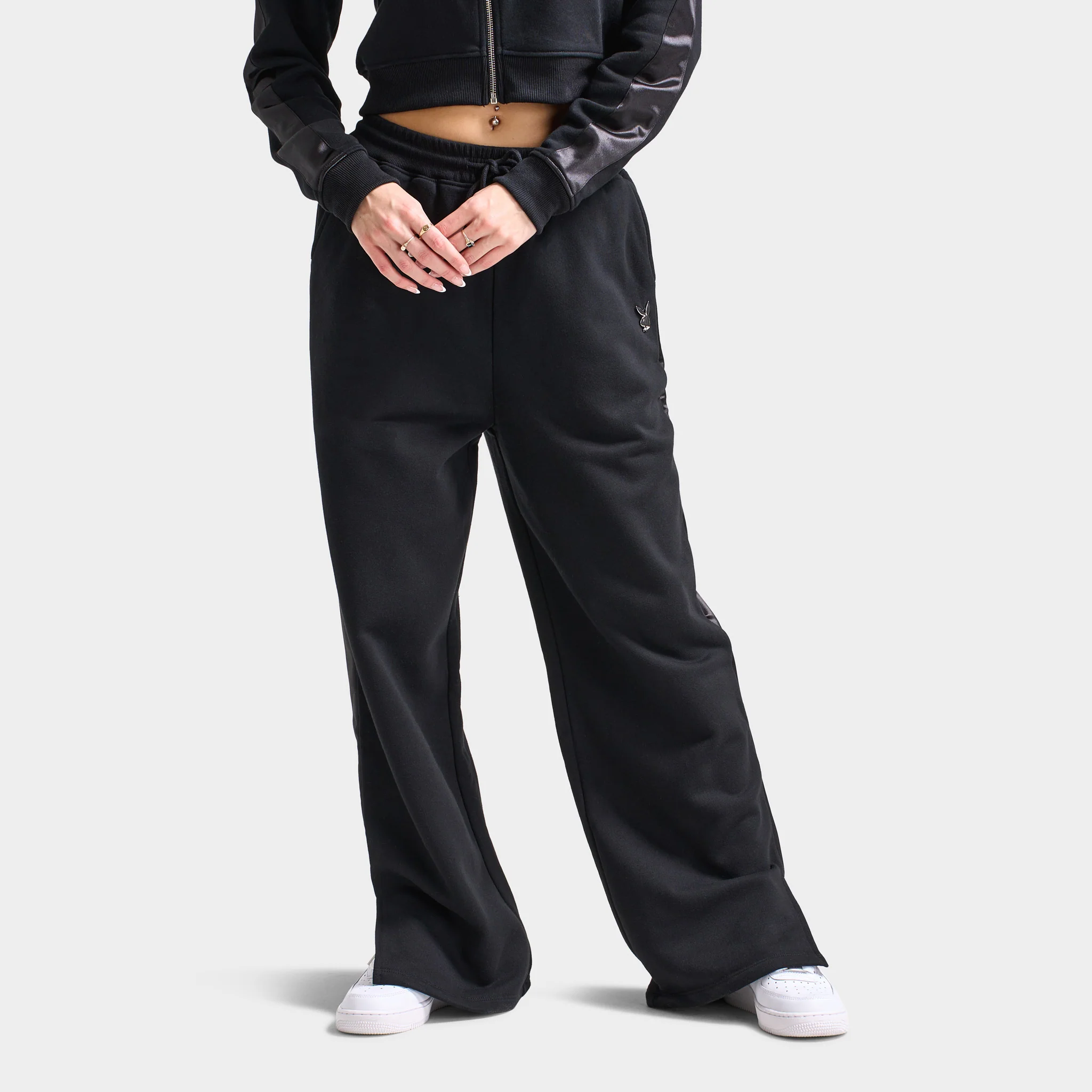 Playboy Script Wide Leg Track Pants / Black
