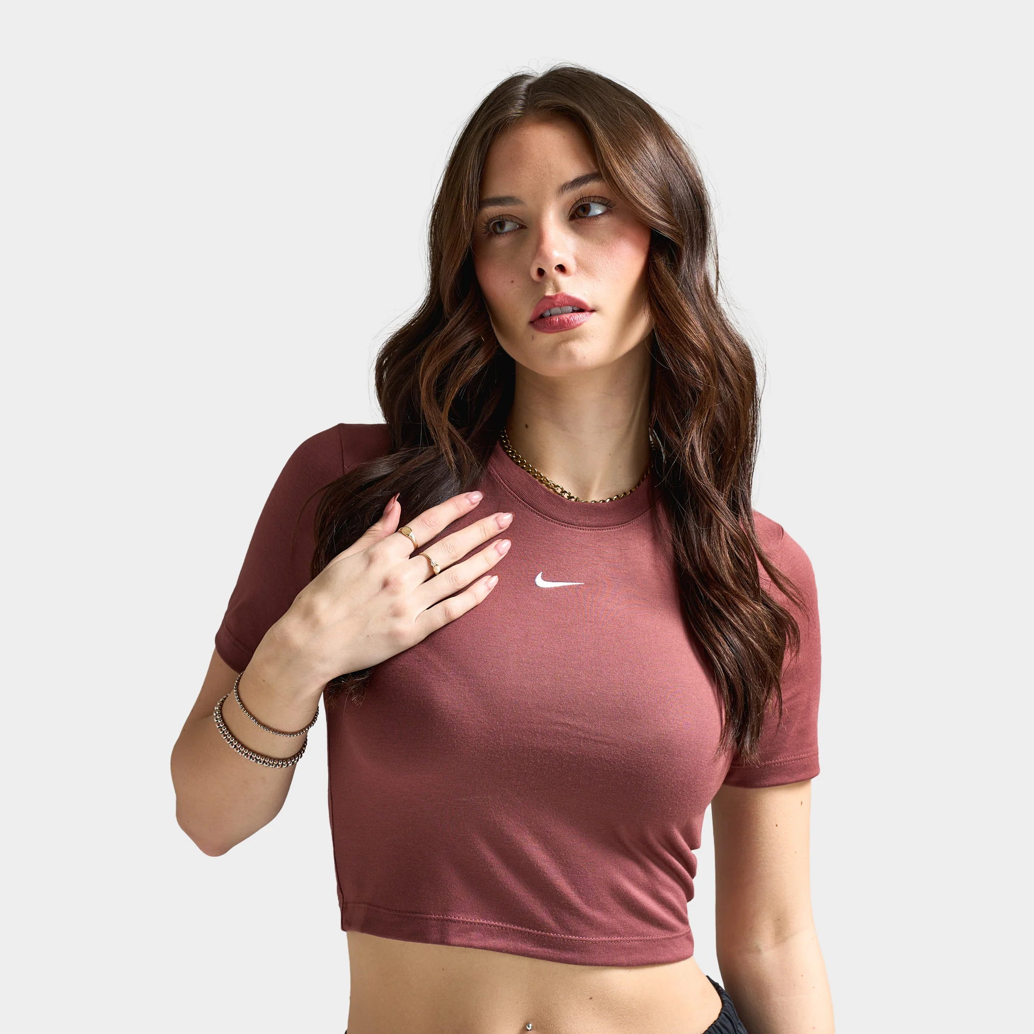 Women's Nike Sportswear Essential Slim Crop T-Shirt Red Sepia / White