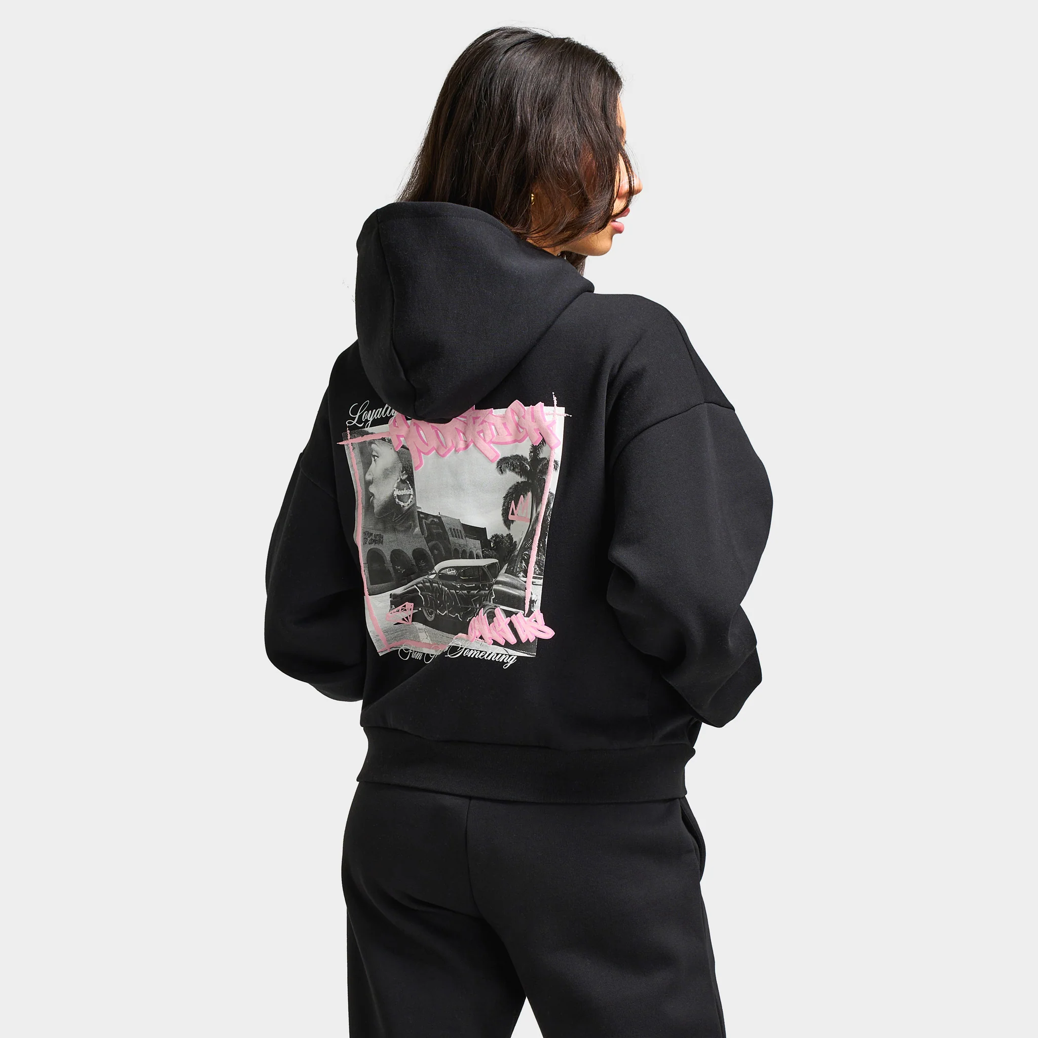 Hoodrich Women's Urban Full Zip Hoodie Black / White - Pink A Boo